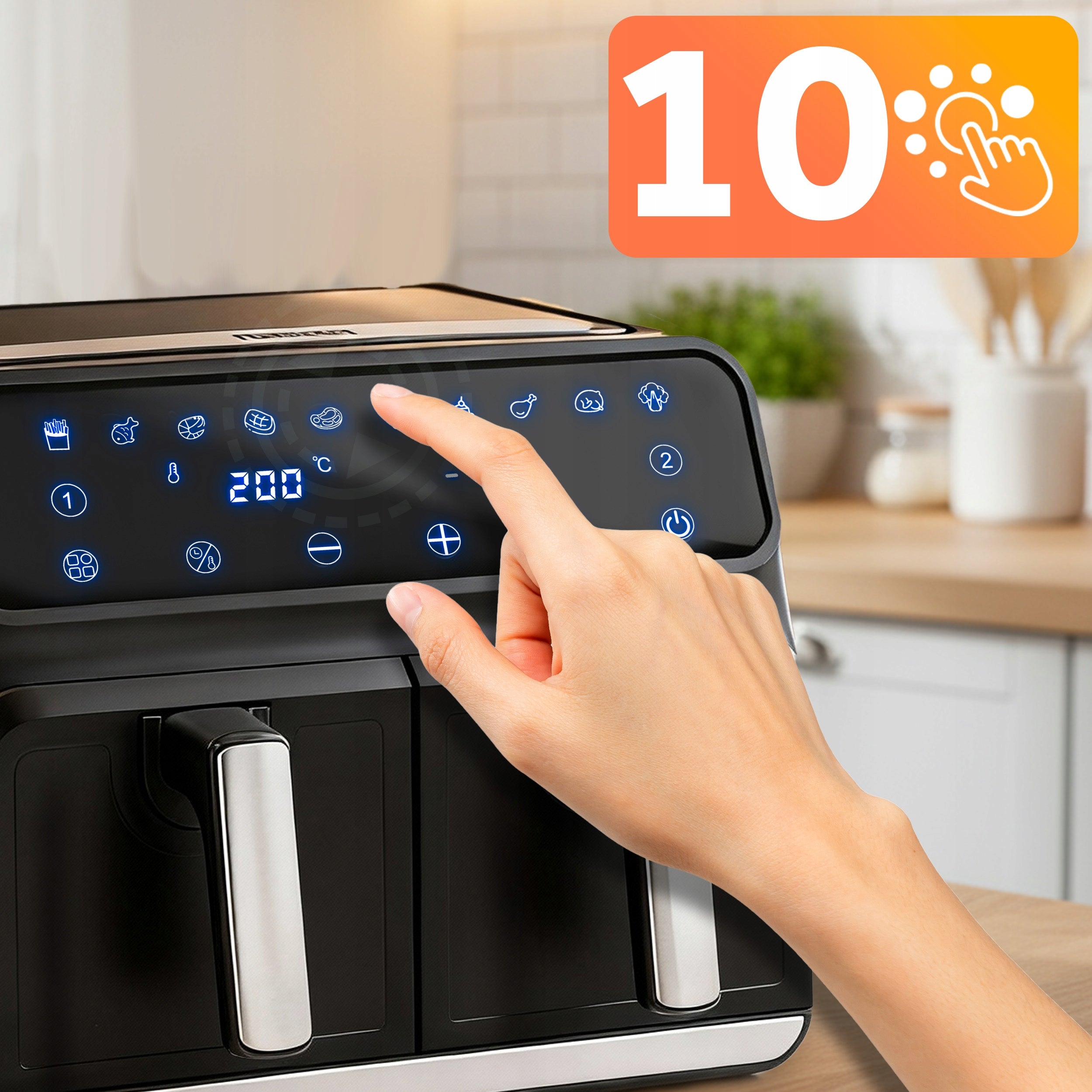 FAT-FREE AIR FRYER TWO-CHAMBER AIR FRYER LARGE AIR FRYER 8L XXL Power 1700 W