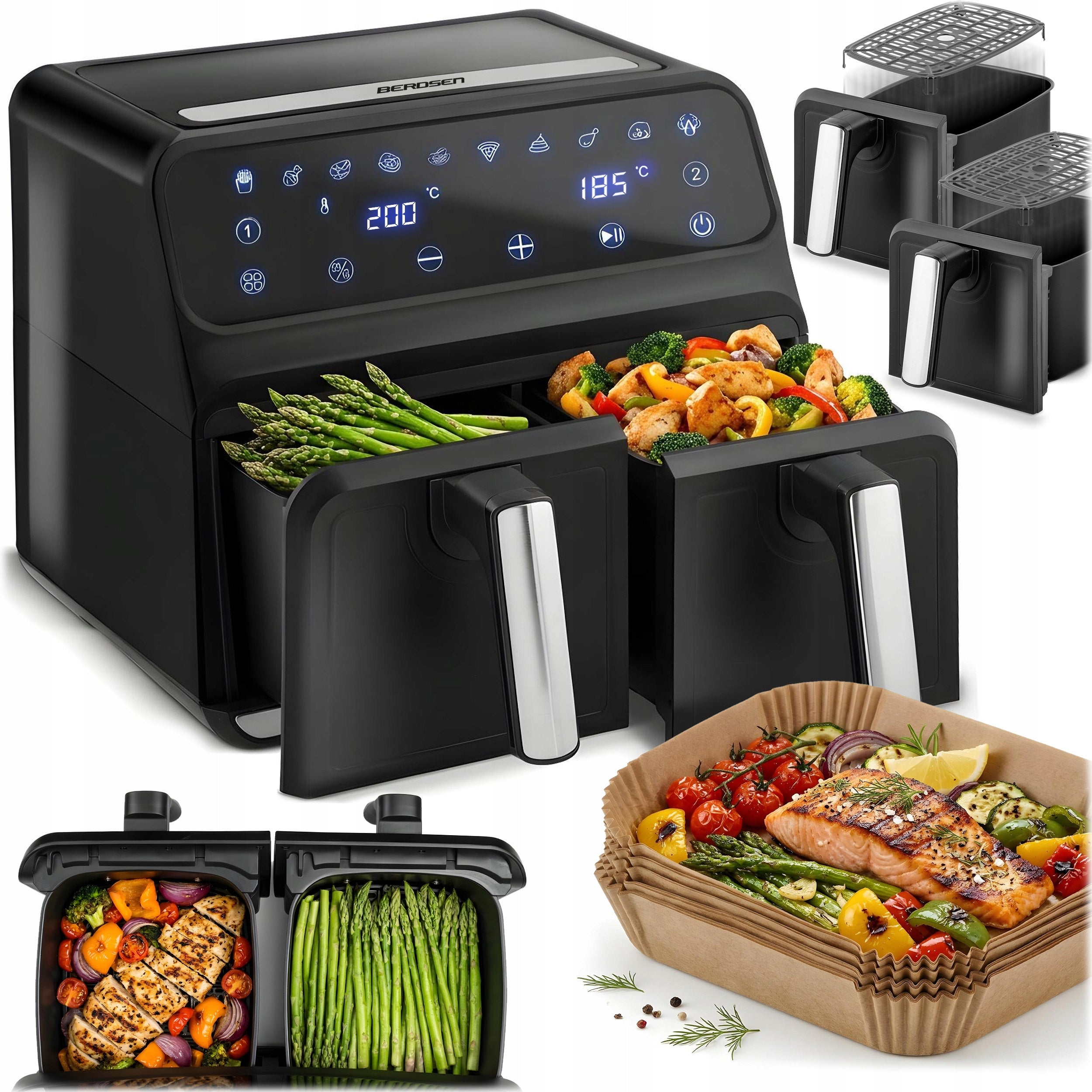 FAT-FREE AIR FRYER TWO-CHAMBER AIR FRYER LARGE AIR FRYER 8L XXL