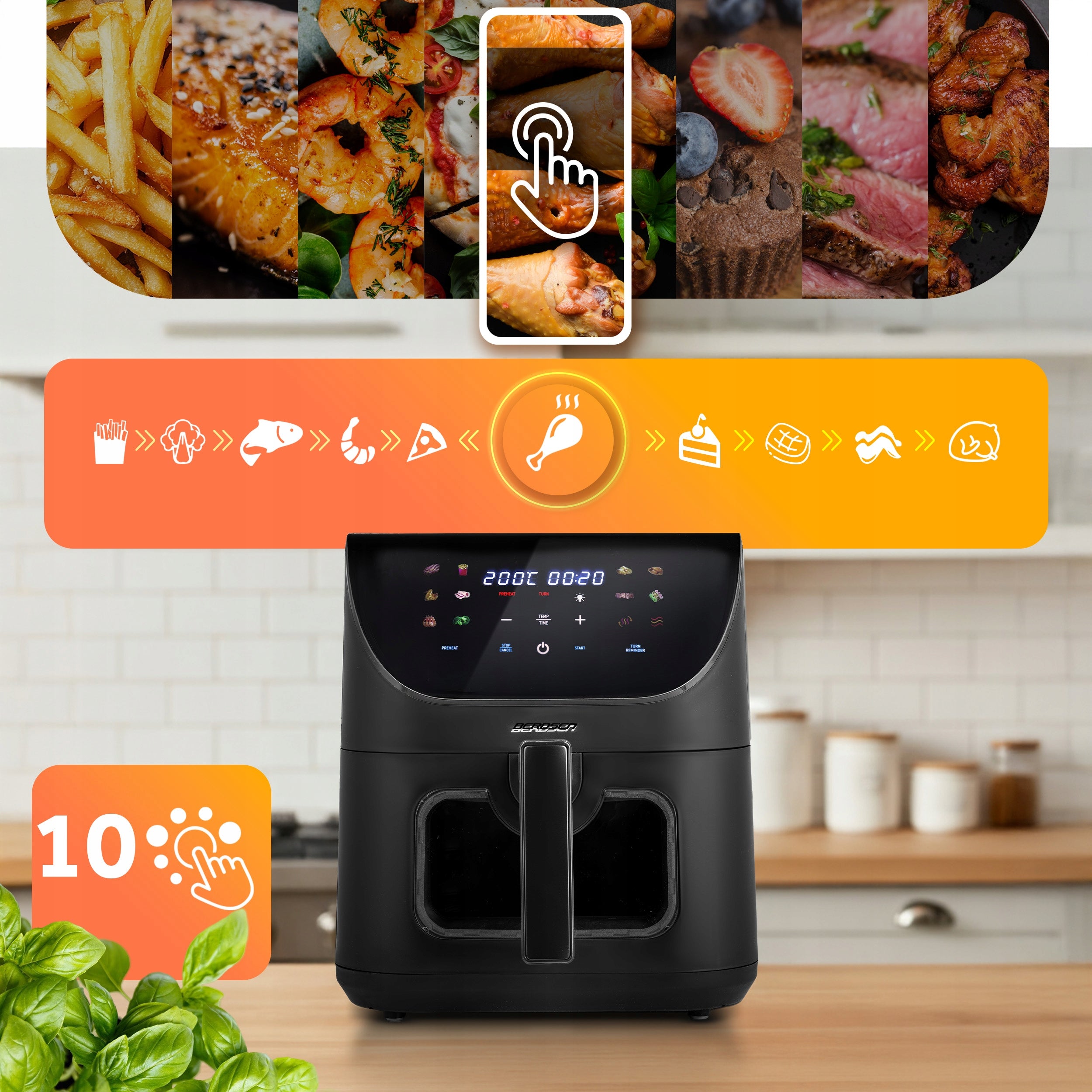 FAT FREE AIR FRYER XL AIR FRYER LARGE AIR FRYER 8L BERDSEN 1700W Model BD-660