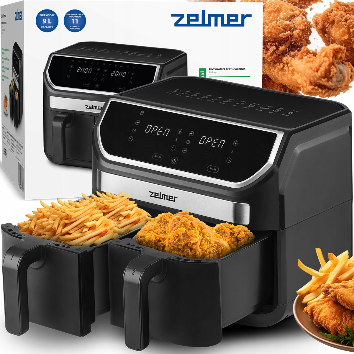 FAT-FREE AIR FRYER ZELMER AIR FRYER DOUBLE OVEN AIR FRYER 9L
