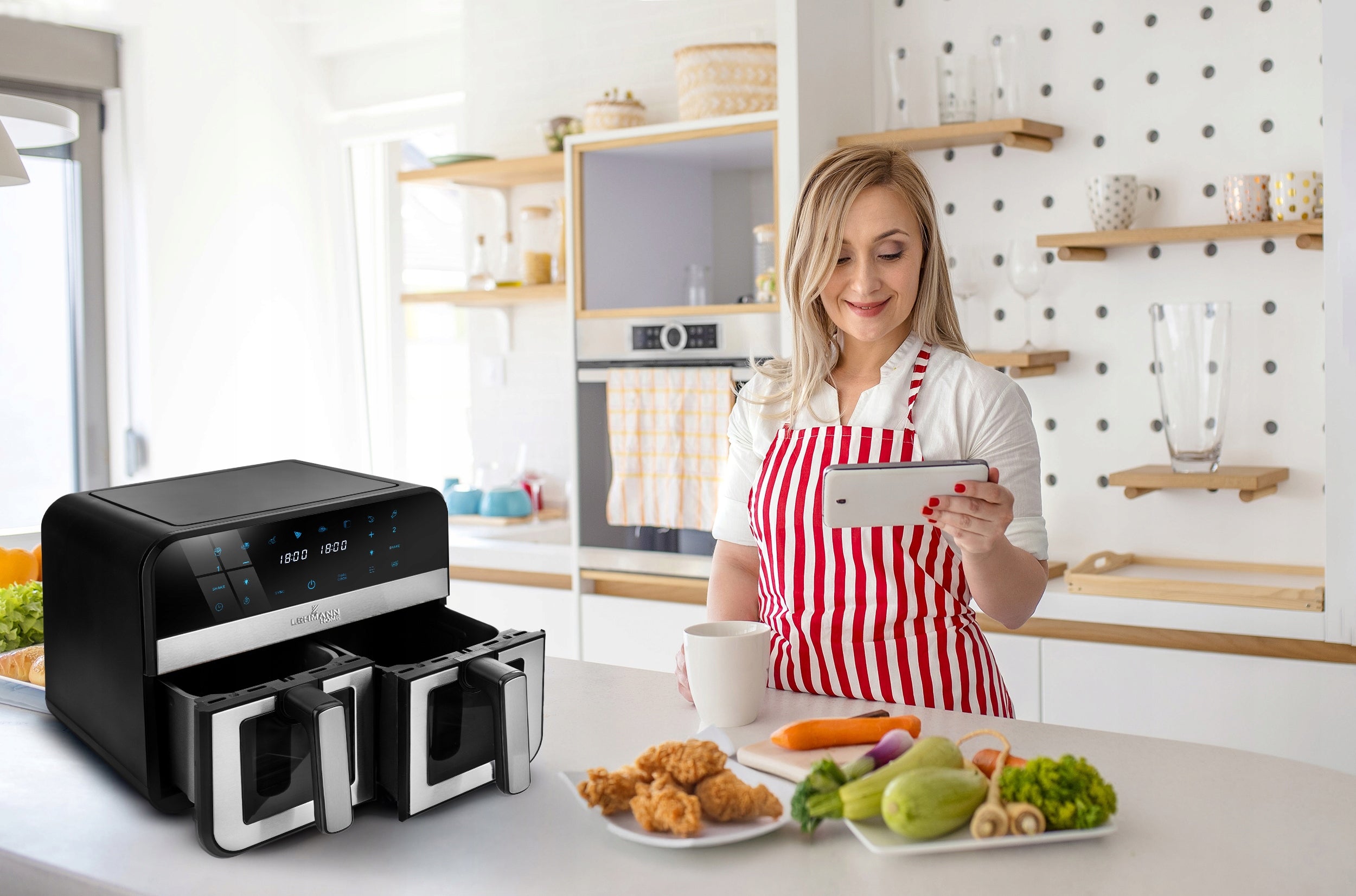 FAT FREE DOUBLE FRYER 9L AIR FRYER DUAL CHAMBER WIFI Bowl volume 9 l