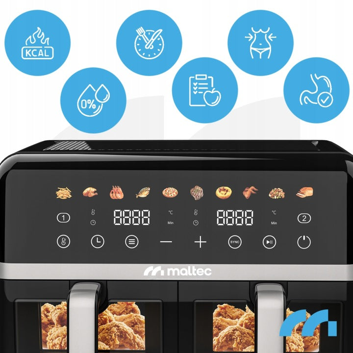 FAT FREE FRYER 10L AIR FRYER TWO CHAMBER FRYER 2800W TRAYS Dominant color black