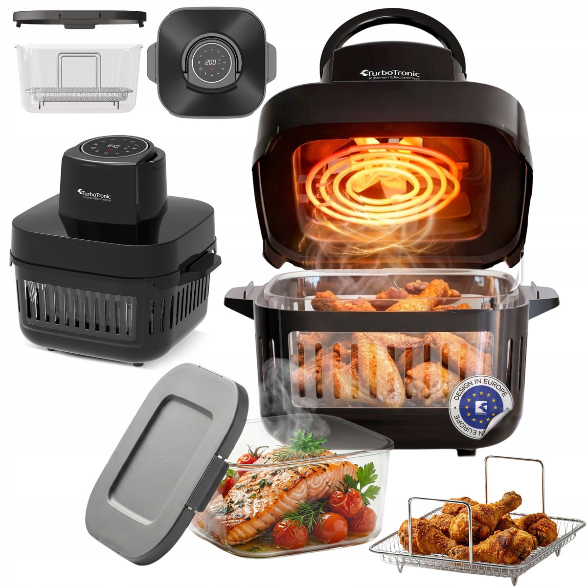 FAT FREE FRYER 6L AIR FRYER 1600W GLASS FRYING BASKET