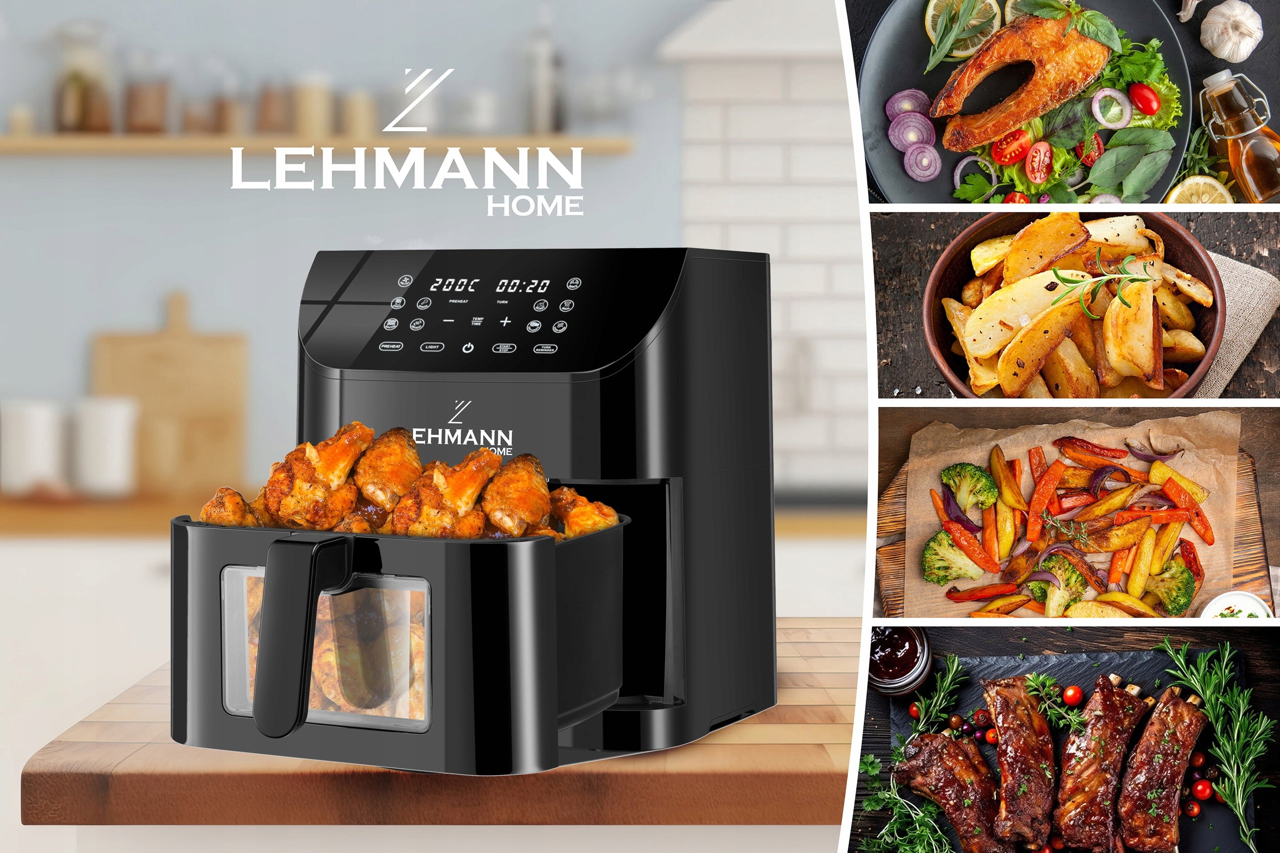 FAT FREE FRYER AIR FRYER 8L OVEN AIRFRYER DUAL CHAMBER LED Brand Lehmann