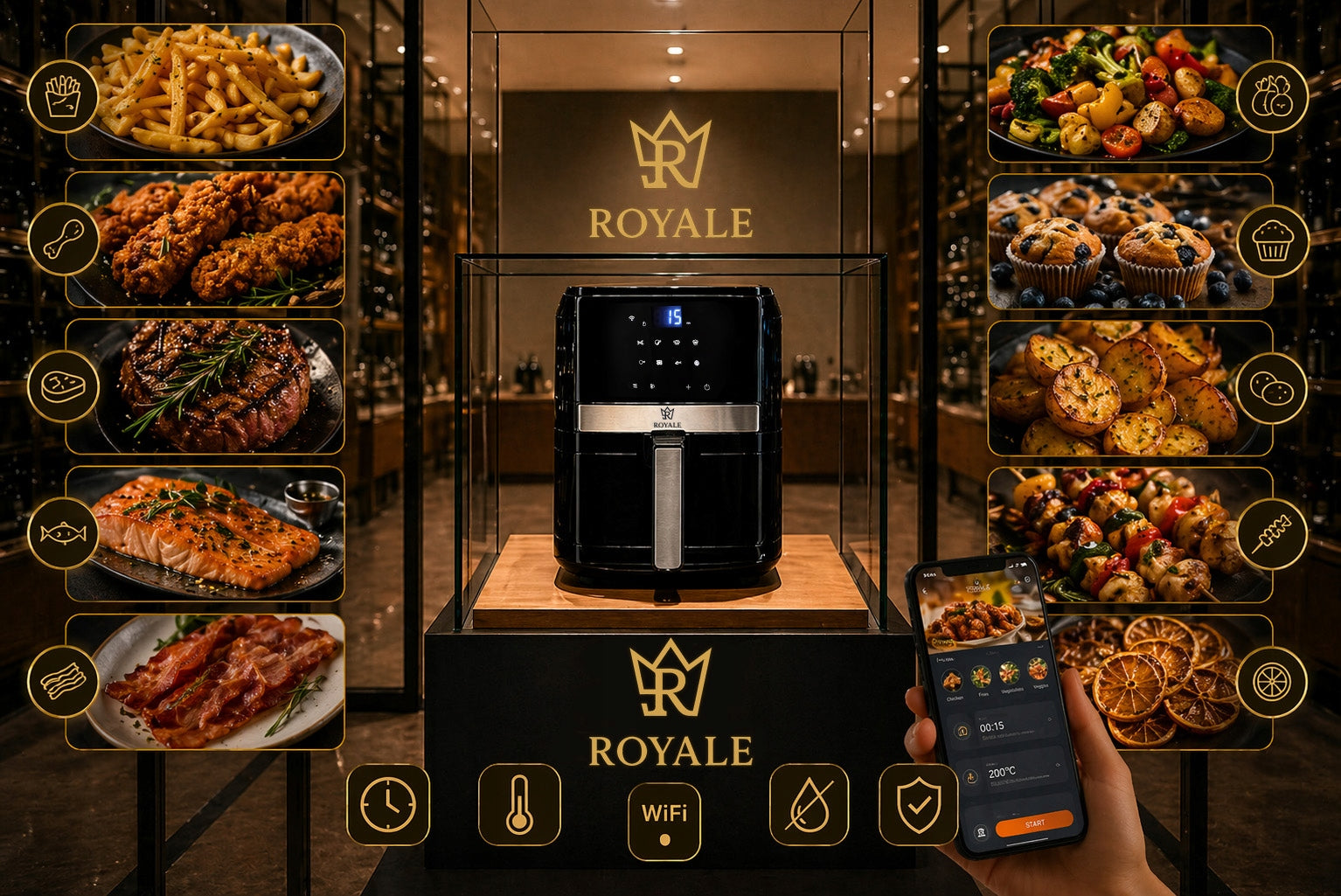 FAT-FREE FRYER ROYALE SMART 1 AIR FRYER 8l TUYA WiFi Packaging status original