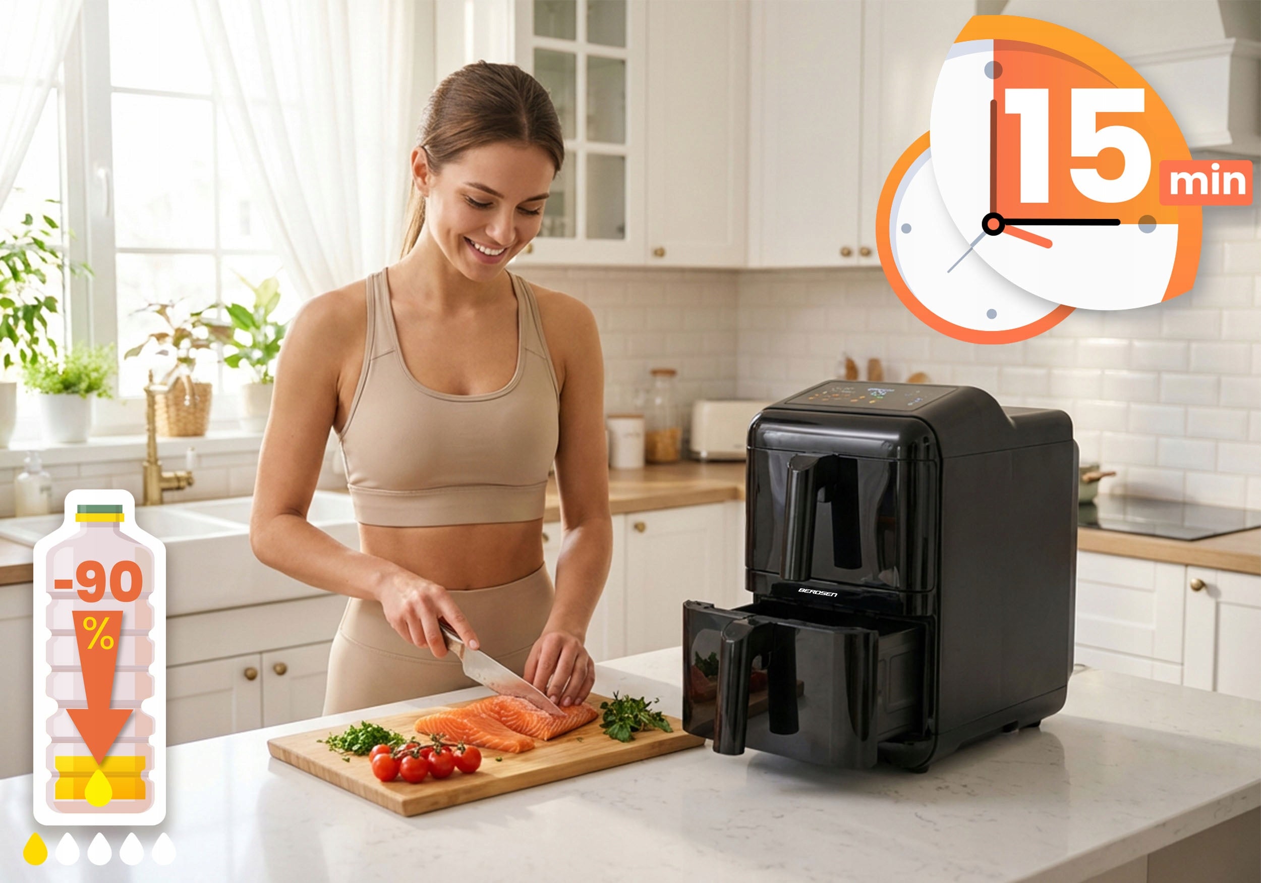 FAT-FREE FRYER TWO-CHAMBER VERTICAL 11,6l AIR FRYER BERDSEN 3000W Model BD-663
