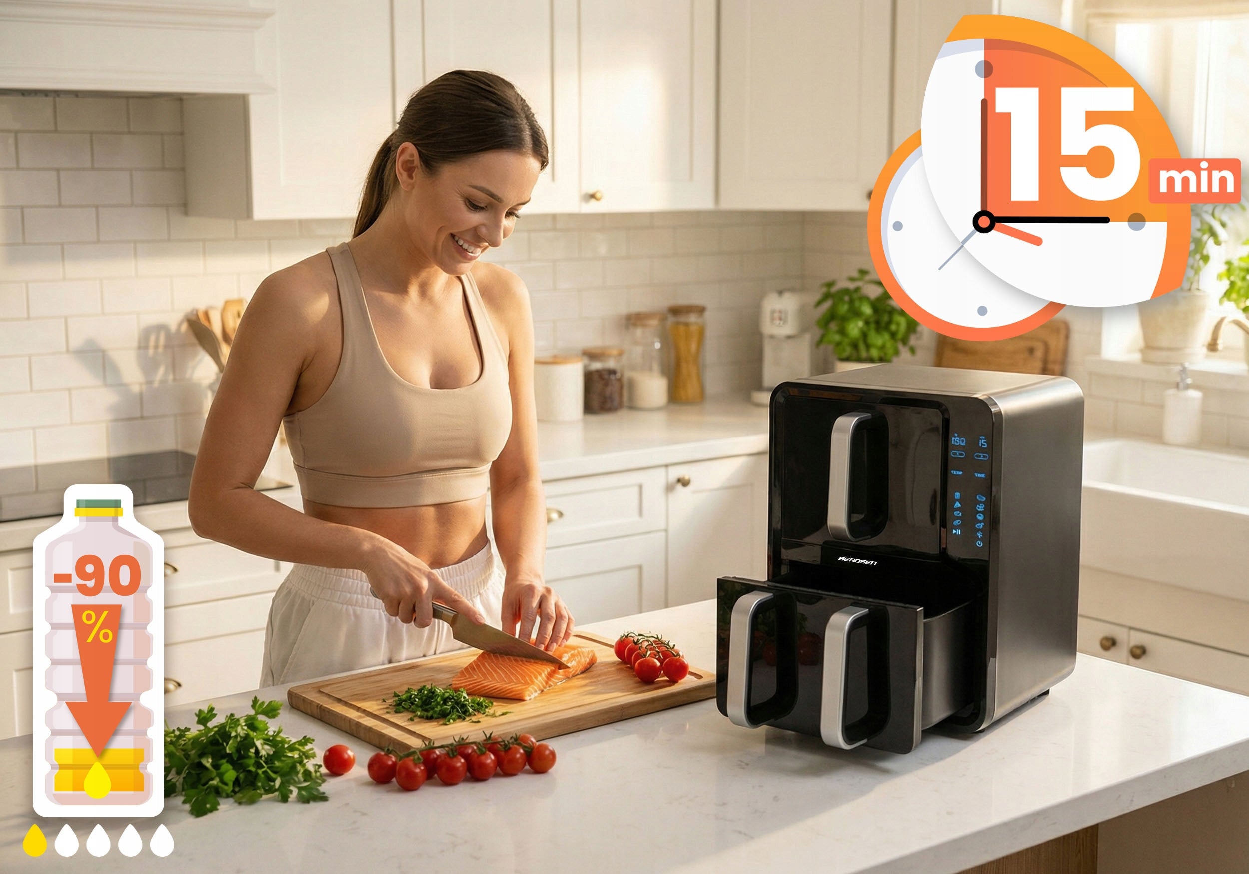 FAT-FREE FRYER TWO-CHAMBER VERTICAL 12l AIR FRYER BERDSEN 2800W Model BD-664