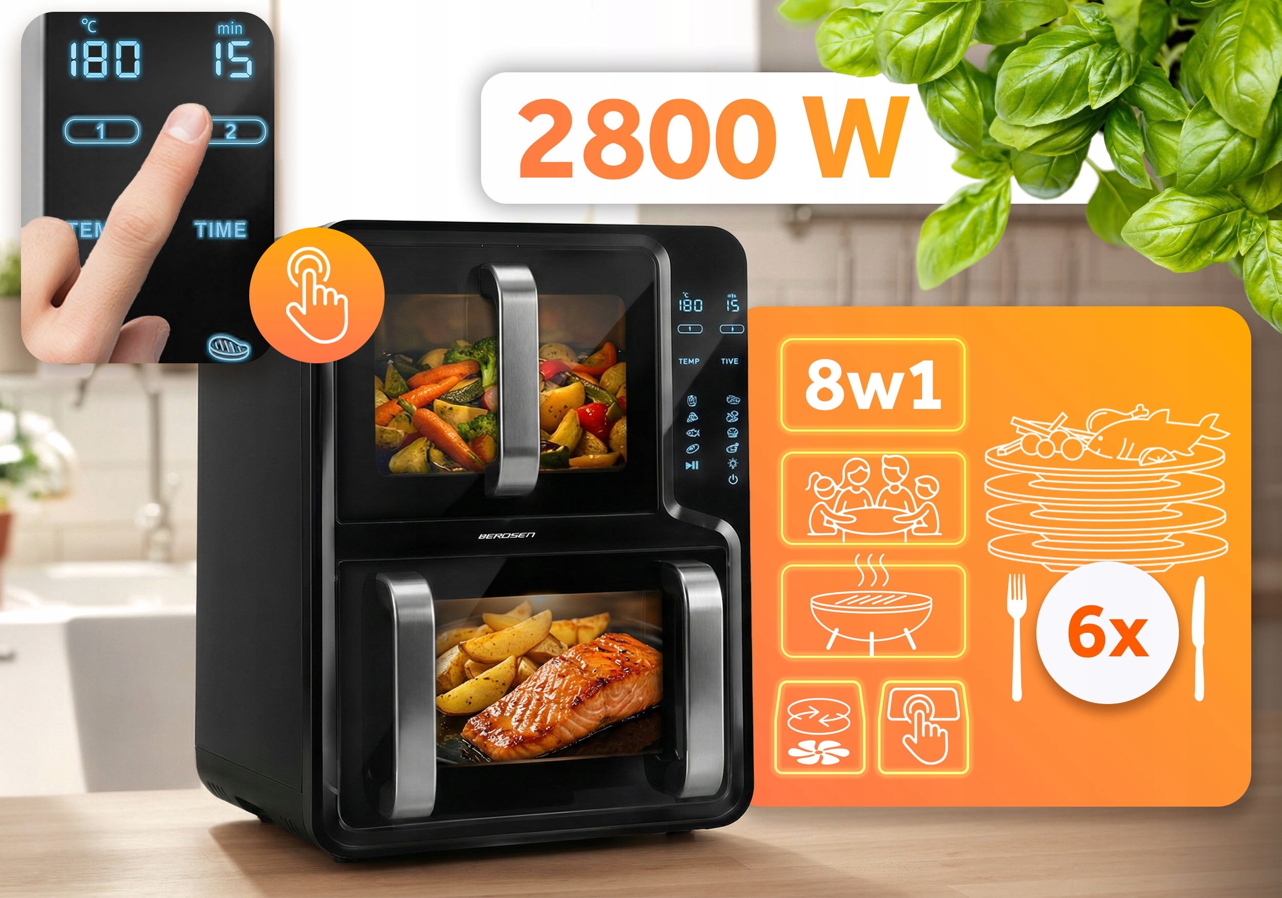 FAT-FREE FRYER TWO-CHAMBER VERTICAL 12l AIR FRYER BERDSEN 2800W Packaging status original