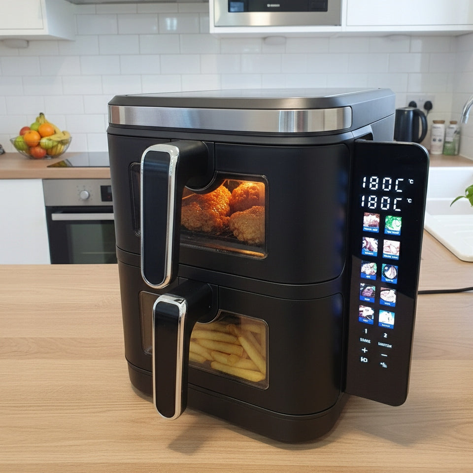 FAT-FREE TWO-CHAMBER AIR FRYER 11L2800W AIRDWELLER AIR FRYER BLACK Bowl volume 11 l