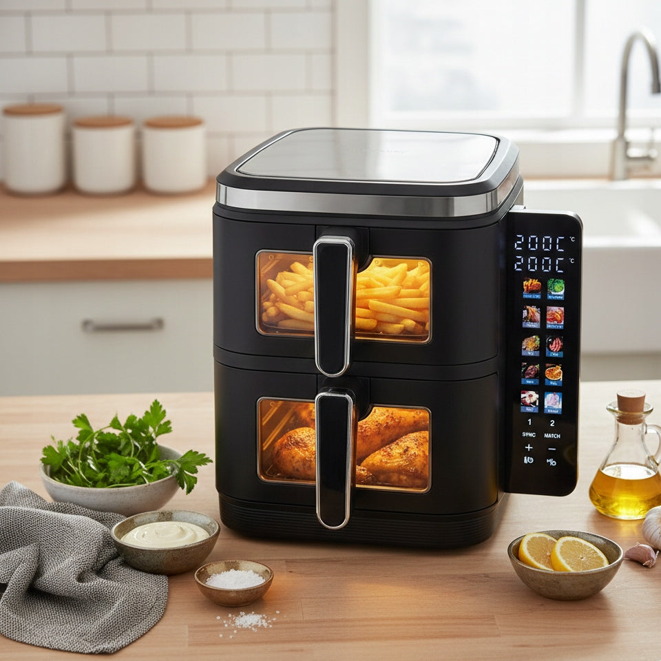 FAT-FREE TWO-CHAMBER AIR FRYER 11L2800W AIRDWELLER AIR FRYER BLACK Power 2800 W