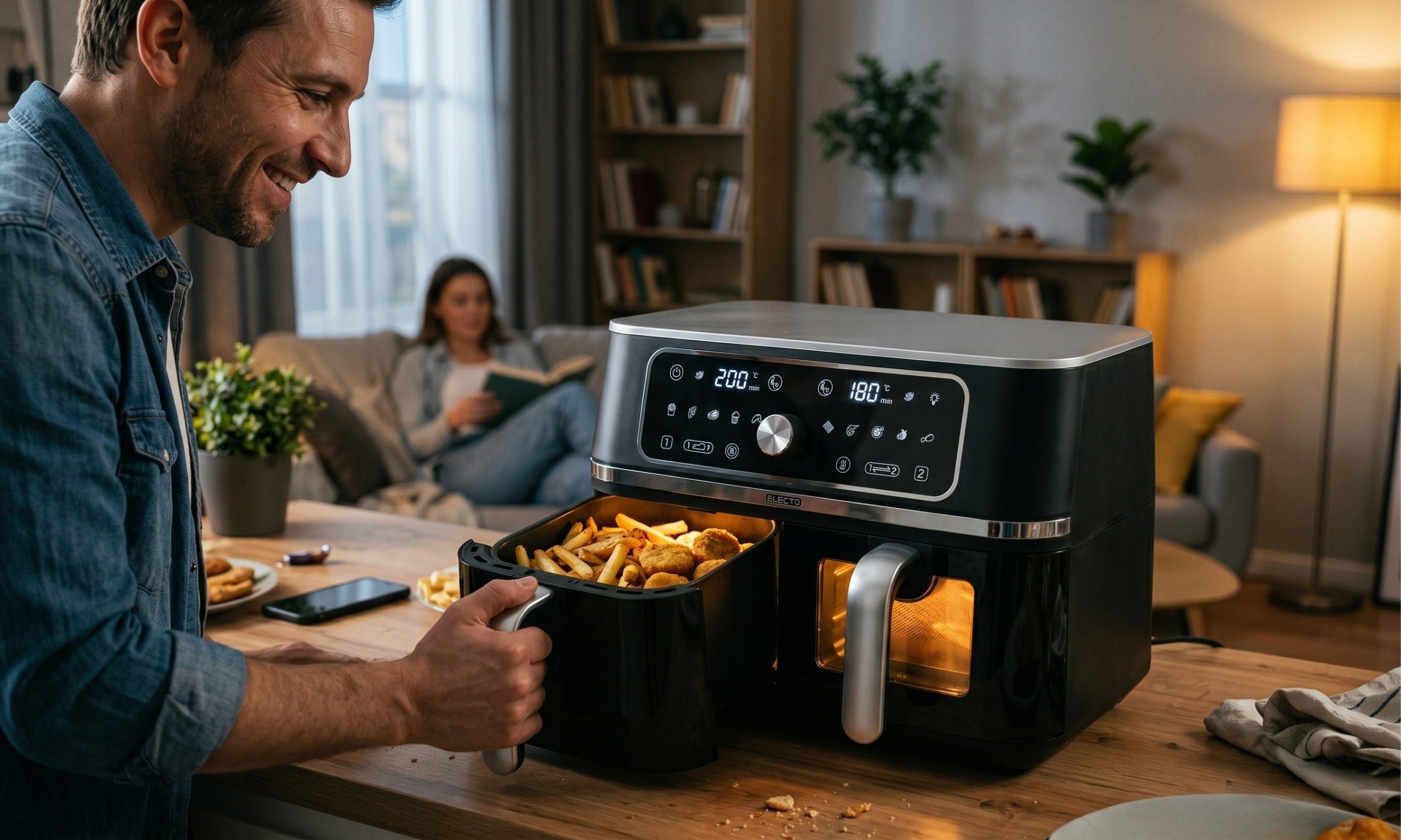 FAT-FREE TWO-CHAMBER AIR FRYER 3100W LARGE AIR FRYER 10L Brand Electo