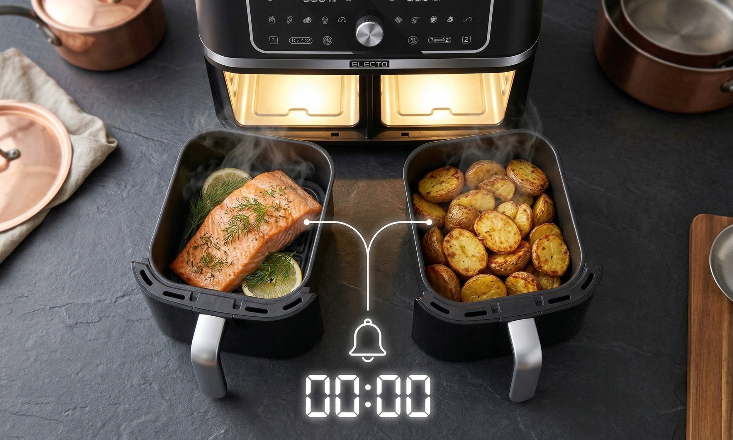 FAT-FREE TWO-CHAMBER AIR FRYER 3100W LARGE AIR FRYER 10L Power 3100 W