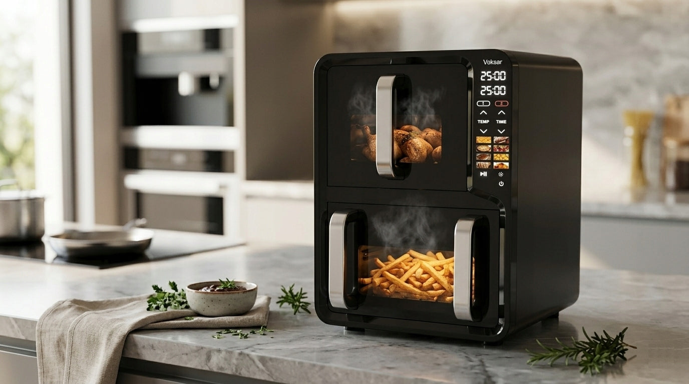 FAT-FREE TWO-CHAMBER VERTICAL AIR FRYER VOKSAR R11 AIR FRYER 13L XXL Bowl volume 13 l
