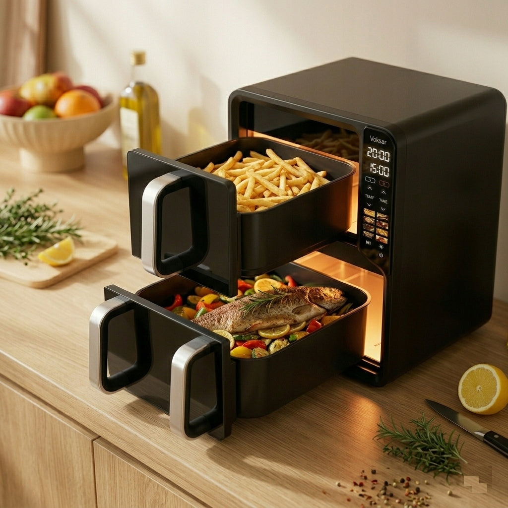 FAT-FREE TWO-CHAMBER VERTICAL AIR FRYER VOKSAR R11 AIR FRYER 13L XXL Manufacturer code R11