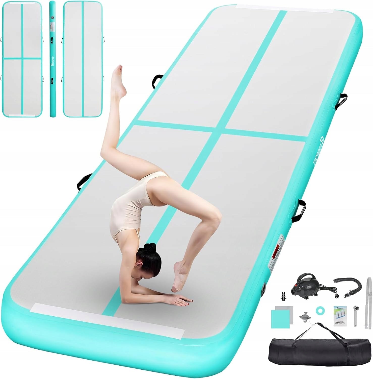 FBSPORT Mat 10 cm with pump inflatable gymnastic mat 2 m for exercise