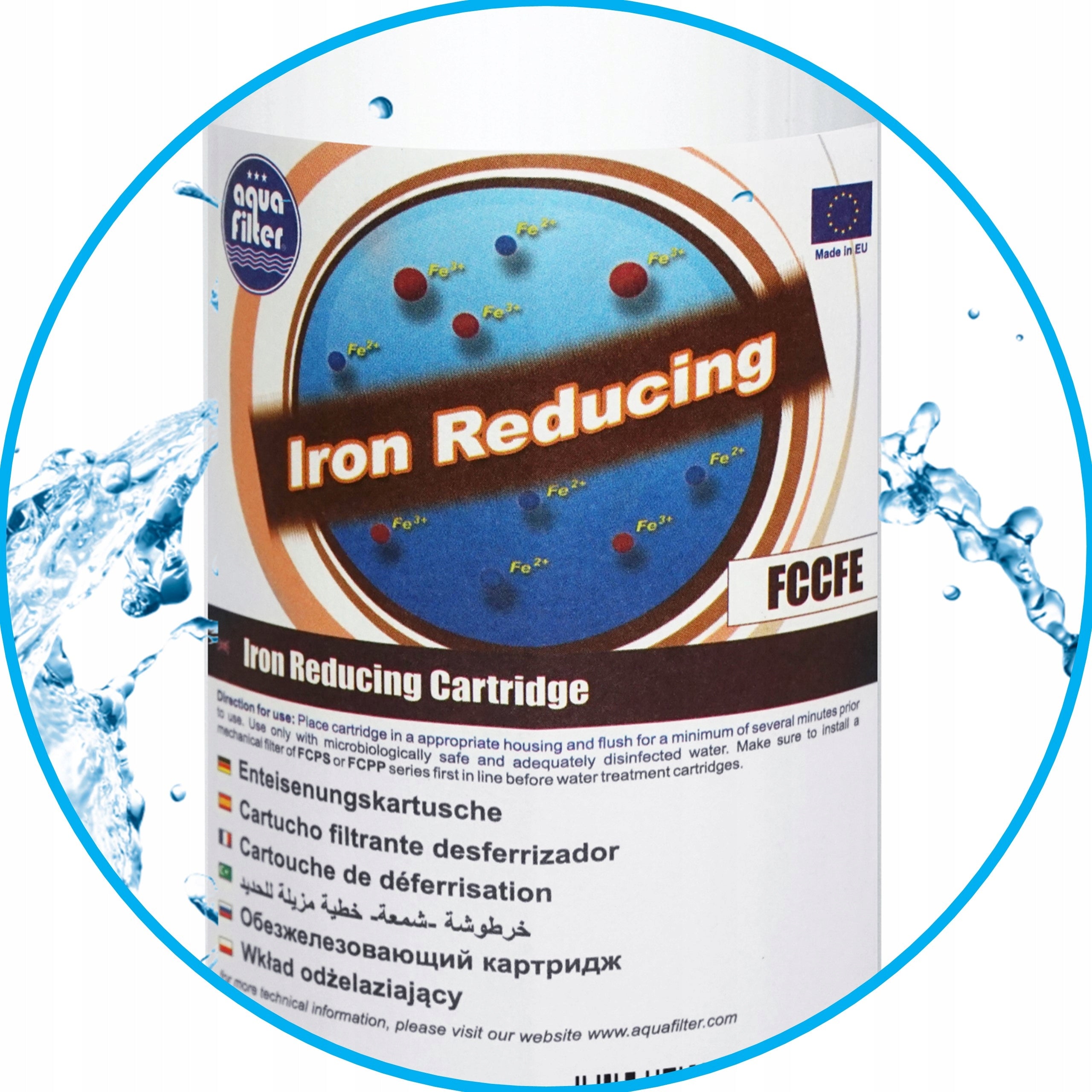 FCCFE AQUAFILTER Water Filter Iron Remover Cartridge 10" Water Remover Manganese Packaging status original