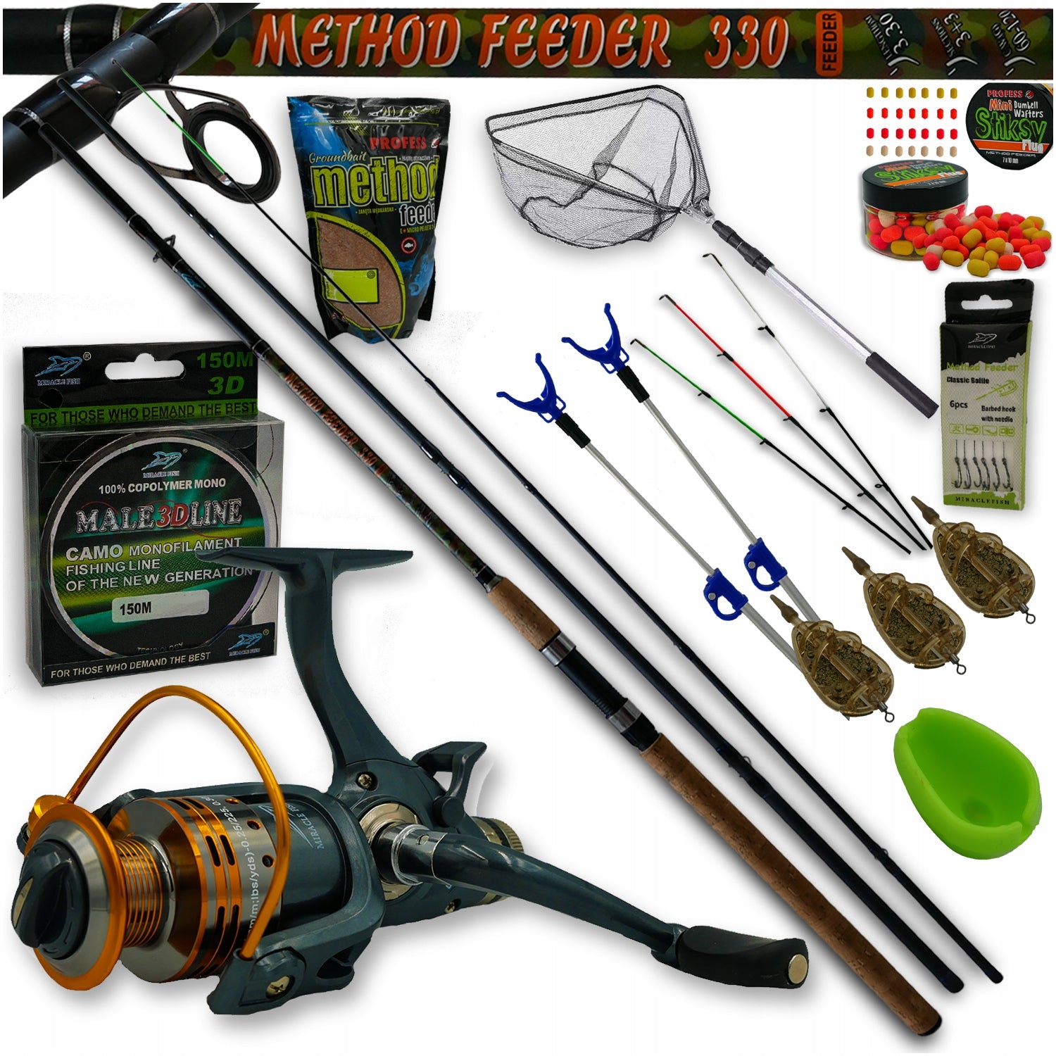 FEEDER SET METHOD FEEDER ROD REEL KICKSTAND LANDING NET BAIT