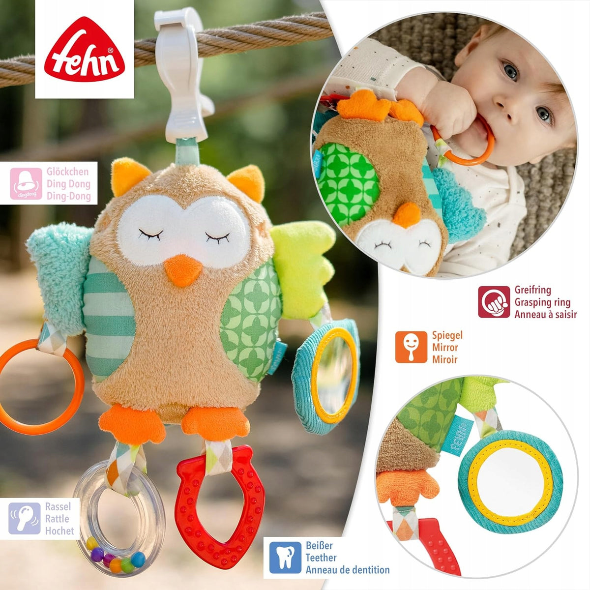 FEHN Sleeping Forest pendant with rattle and gripper for stroller, car seat Kind pendants