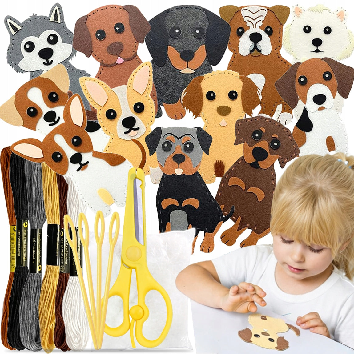 FELT ANIMALS SEWING DOGS FOR CHILDREN DIY DOG PUPPY SET OF 12PCS