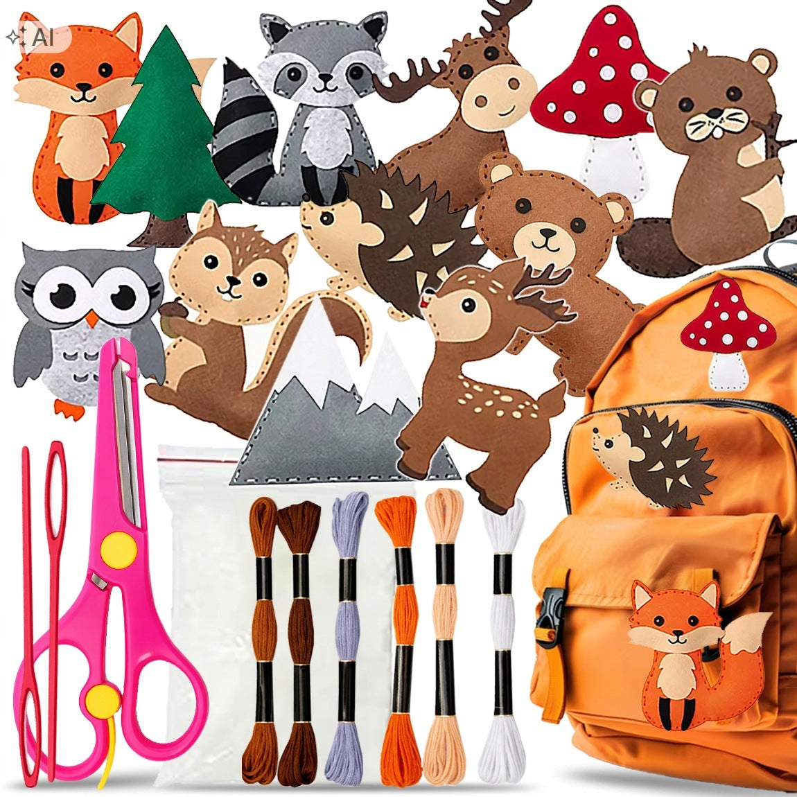 FELT SEWING KIT FOREST ANIMALS DIY FOREST OWL 12 PCS FOR CHILDREN