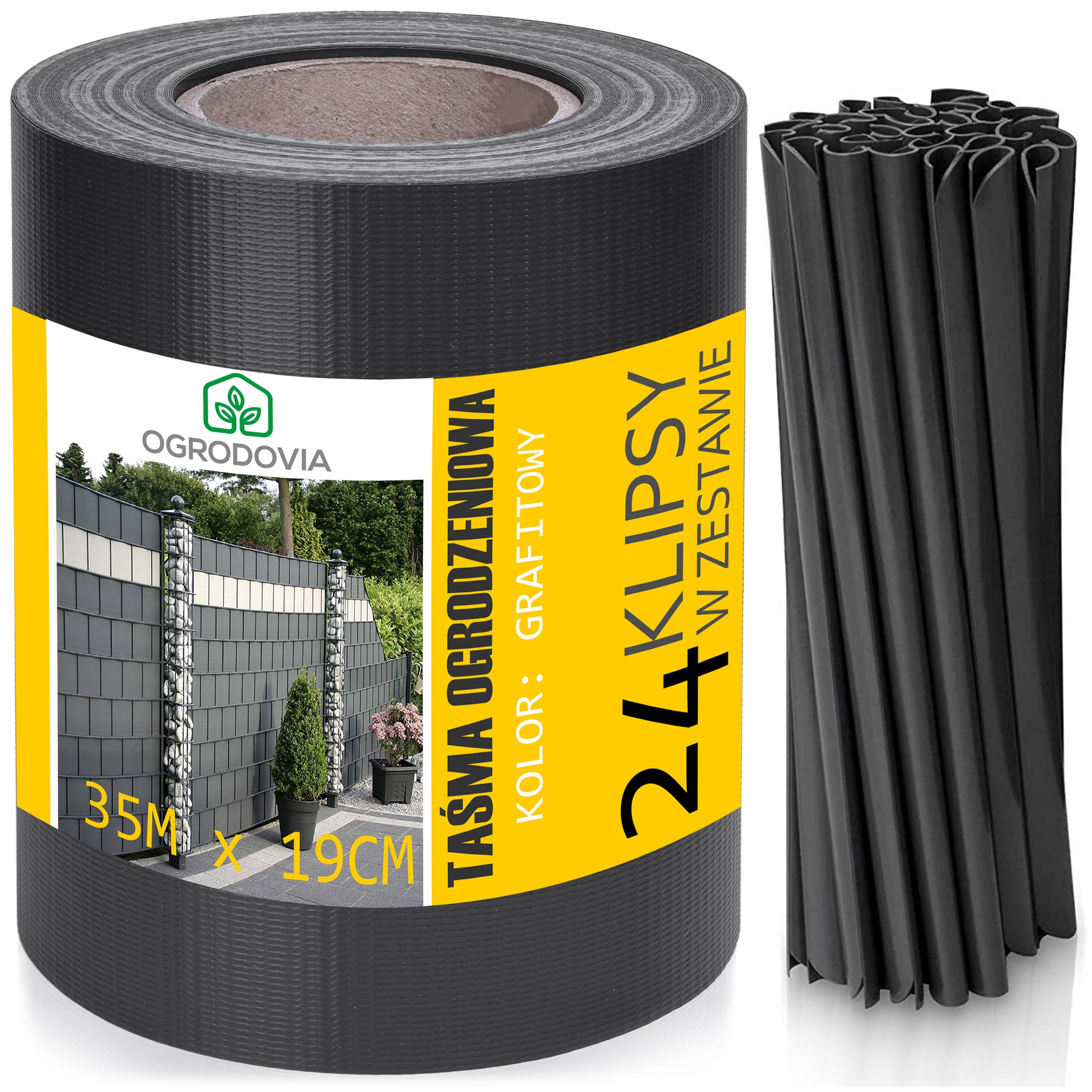 FENCE TAPE 19cmx35m FENCE COVER PANEL GRAPHITE 24 CLIPS