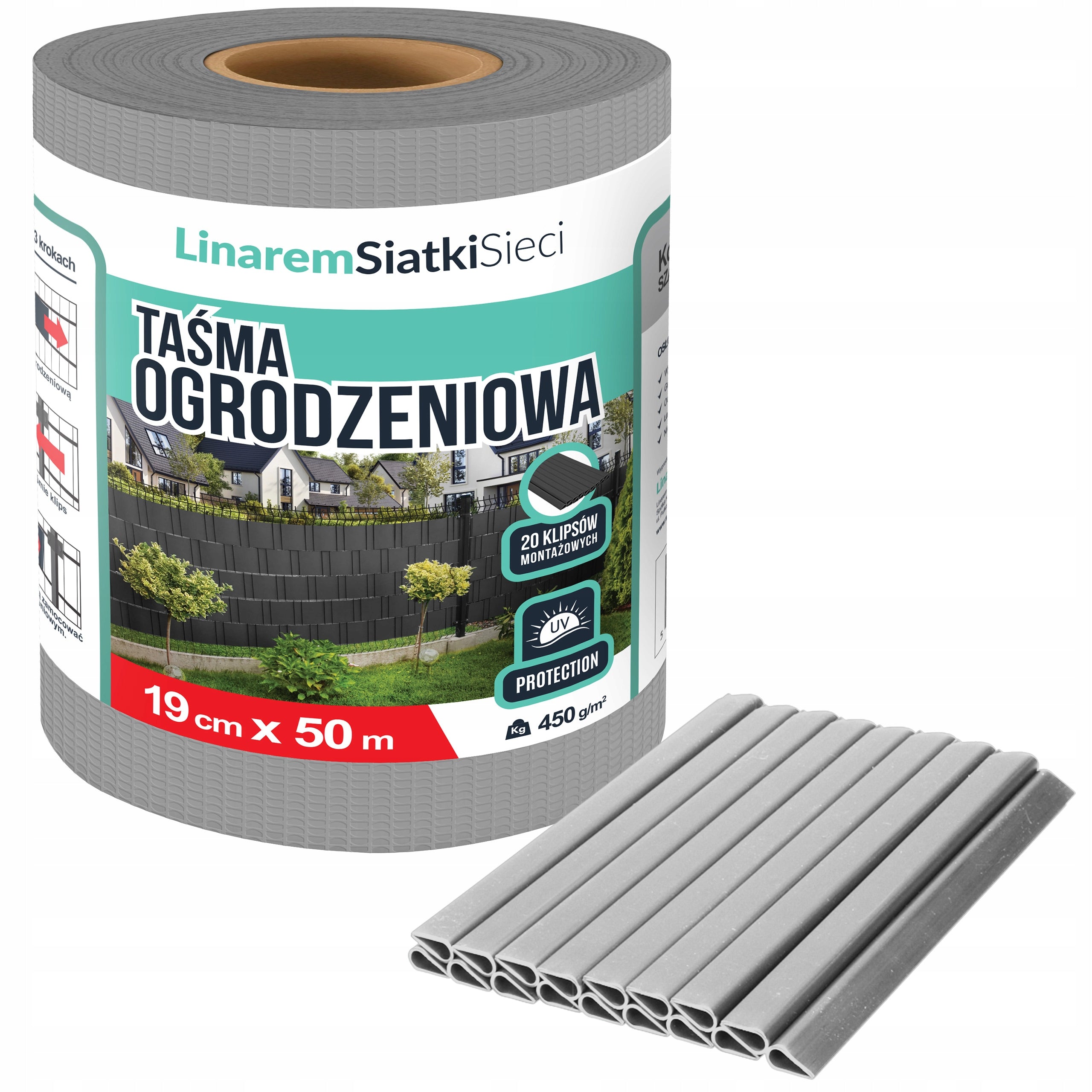 FENCE TAPE 19cmx50m +UV COVER FOR PANEL FENCES FENCE GREY
