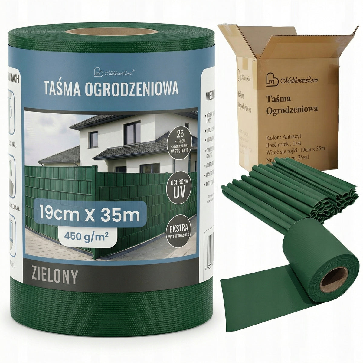 FENCE TAPE GREEN 19x35 FENCE COVER FENCE + UV 25 CLIPS