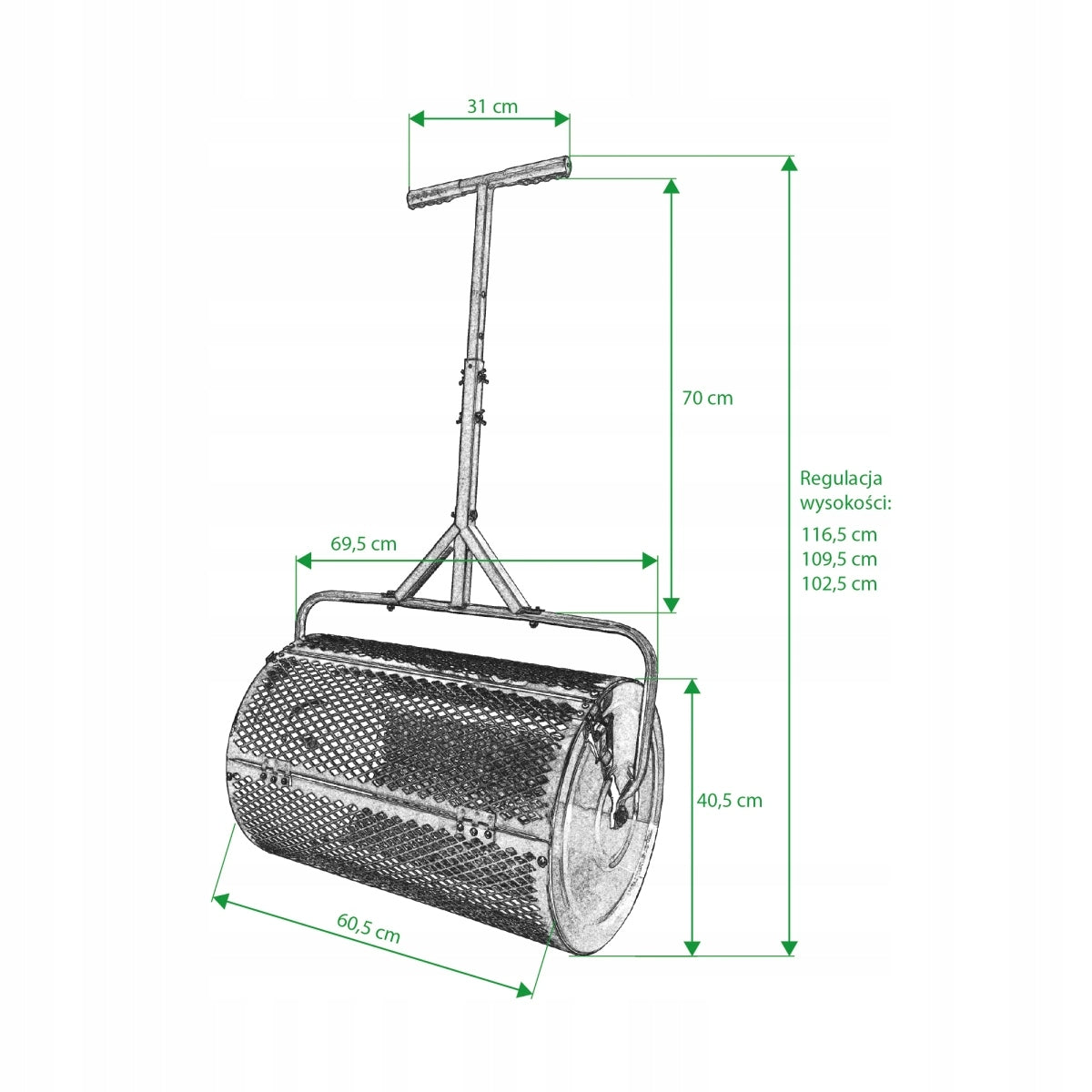 FERTILIZER COMPOST SPREADER GARDEN ROLLER NEPRI MESH 70CM CAPACIOUS SHAFT Capacity 74.9 l