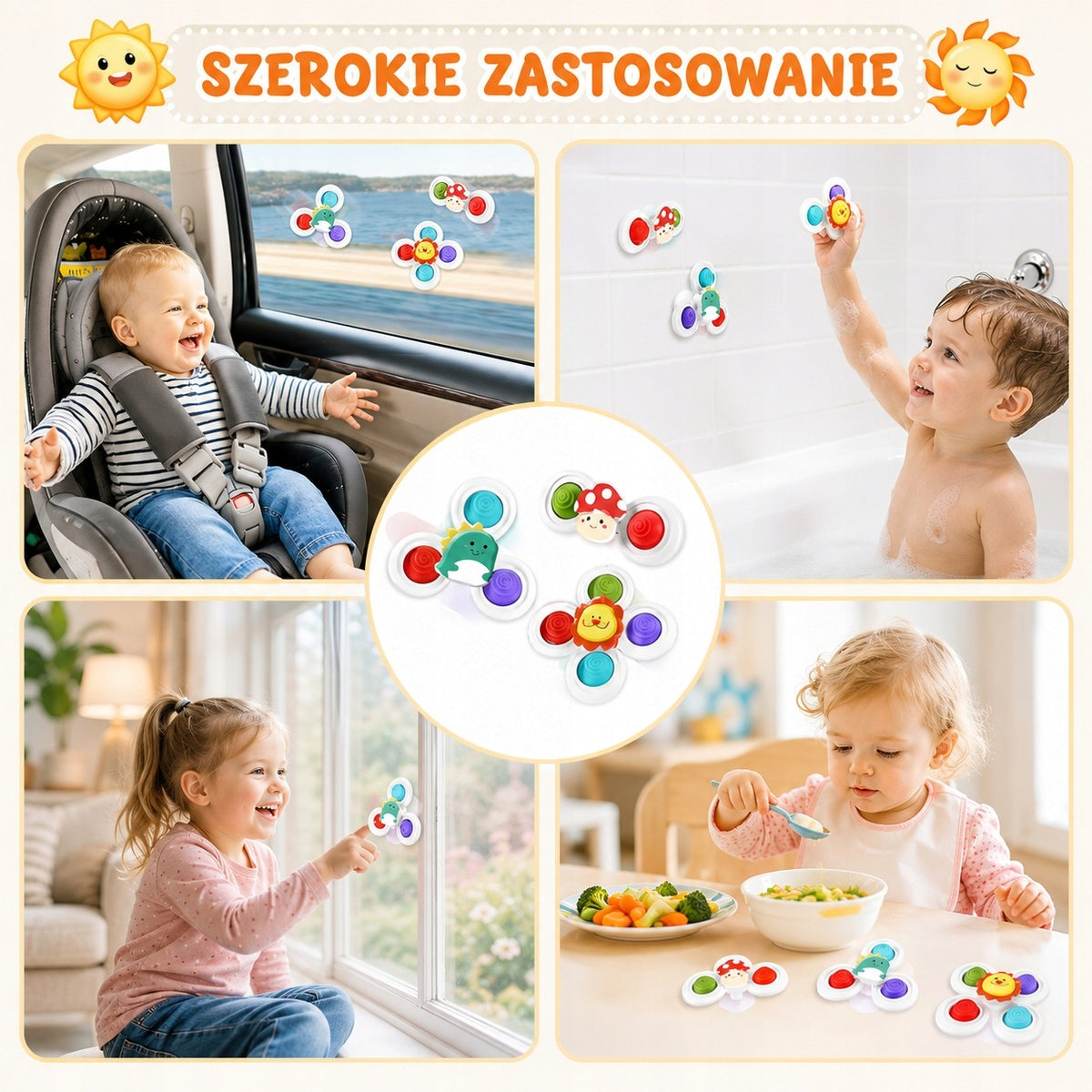 FIDGET SPINNER WITH SUCTION CUP SENSORY FOR BATH AND TRAVEL 3 PCS. GIFT Packaging status original