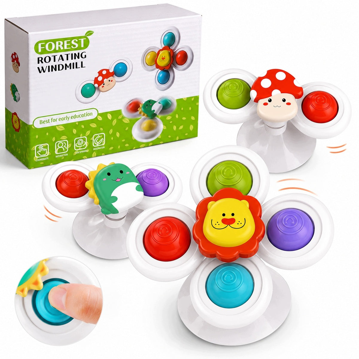 FIDGET SPINNER WITH SUCTION CUP SENSORY FOR BATH AND TRAVEL 3 PCS. GIFT