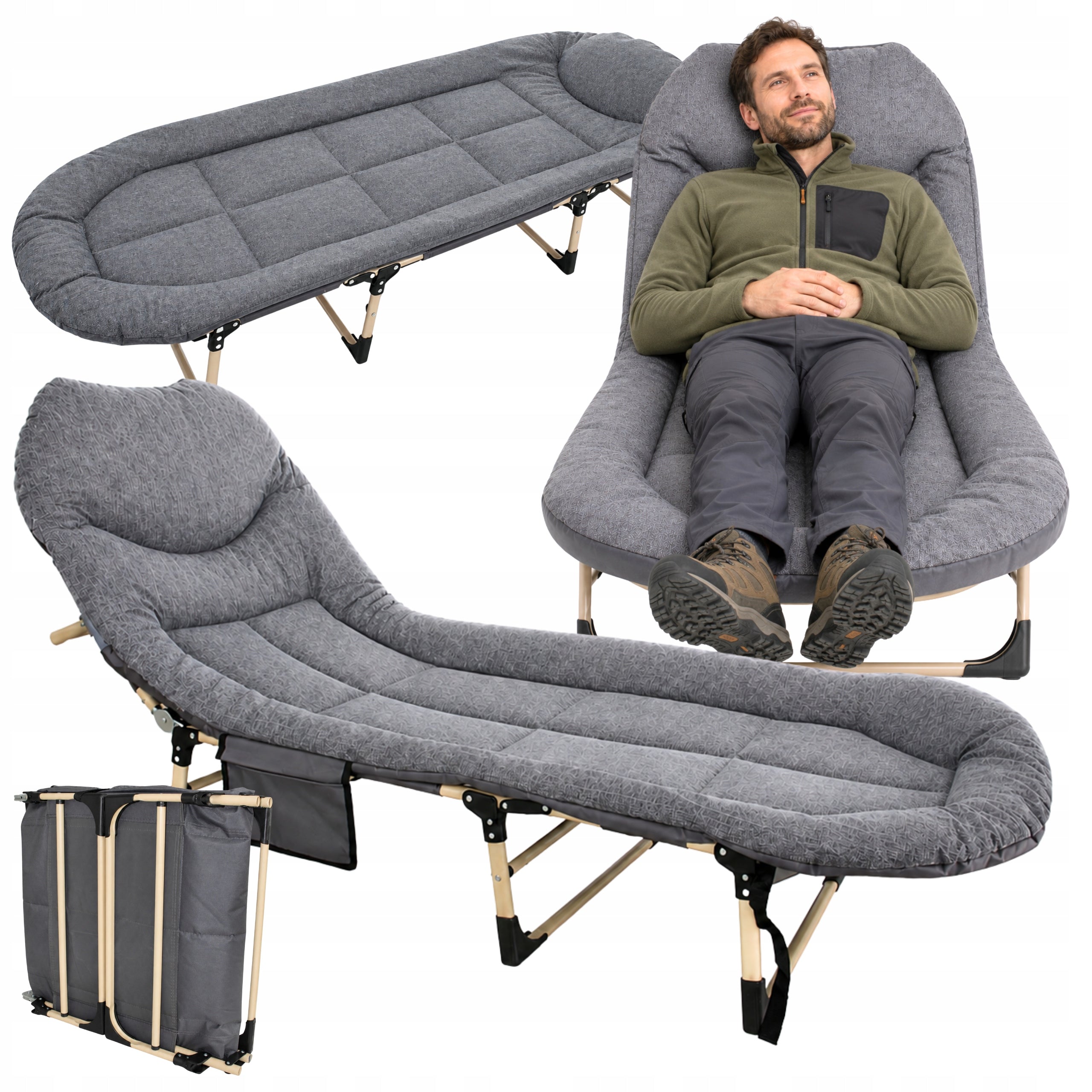 FIELD BED FOLDING TOURIST LOUNGER CANADIAN LARGE GREY 200 CM
