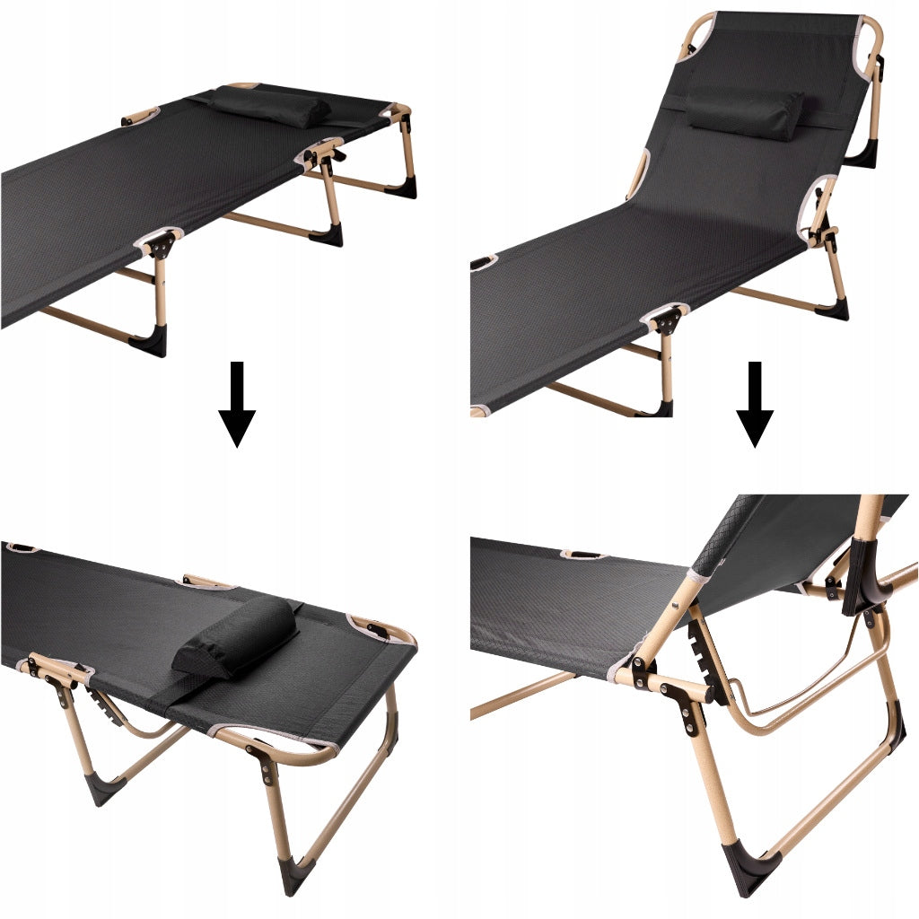FIELD TOURIST BED WITH MATTRESS FOLDING LOUNGER ADJUSTABLE WITH HEADREST Kind sunbed