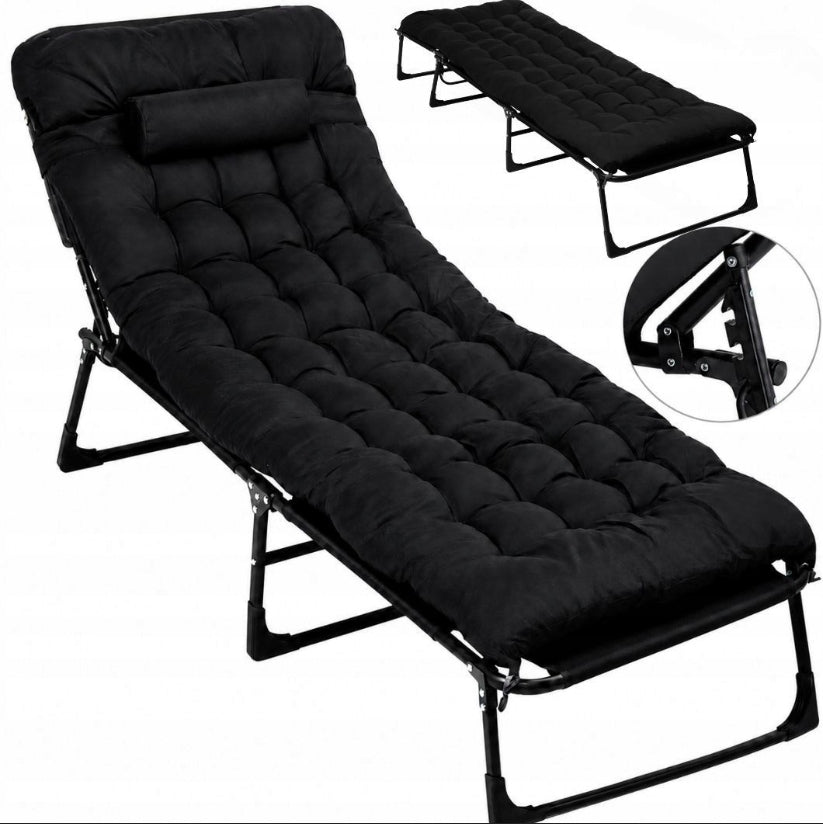 FIELD TOURIST BED WITH MATTRESS FOLDING LOUNGER ADJUSTABLE WITH HEADREST