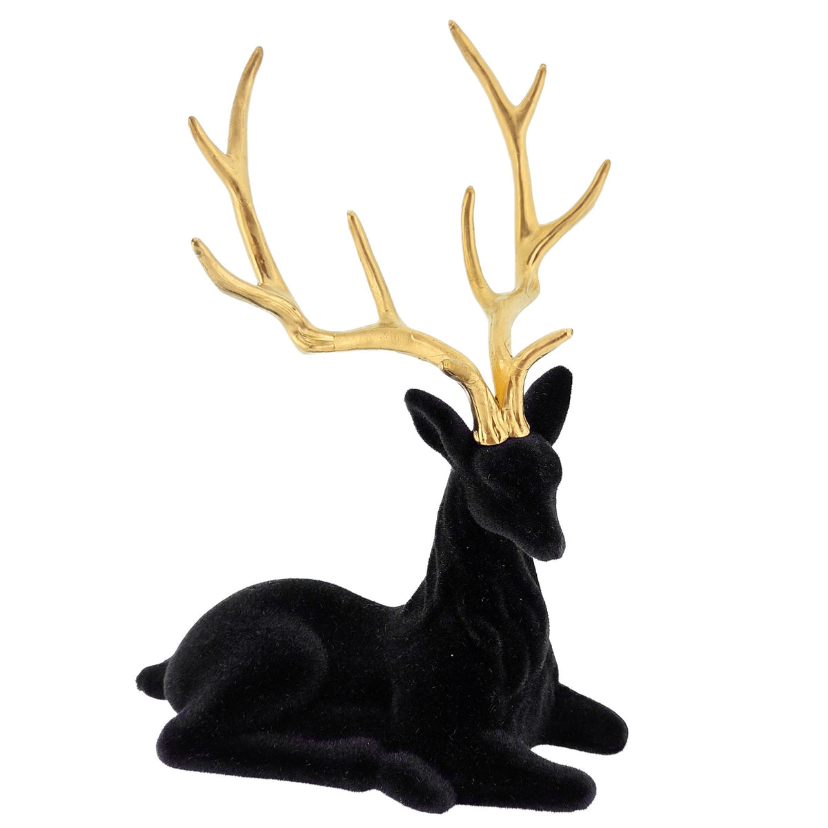 FIGURINE DEER REINDEER FLOCKED DECORATION REED DECORATION BLACK SITTING