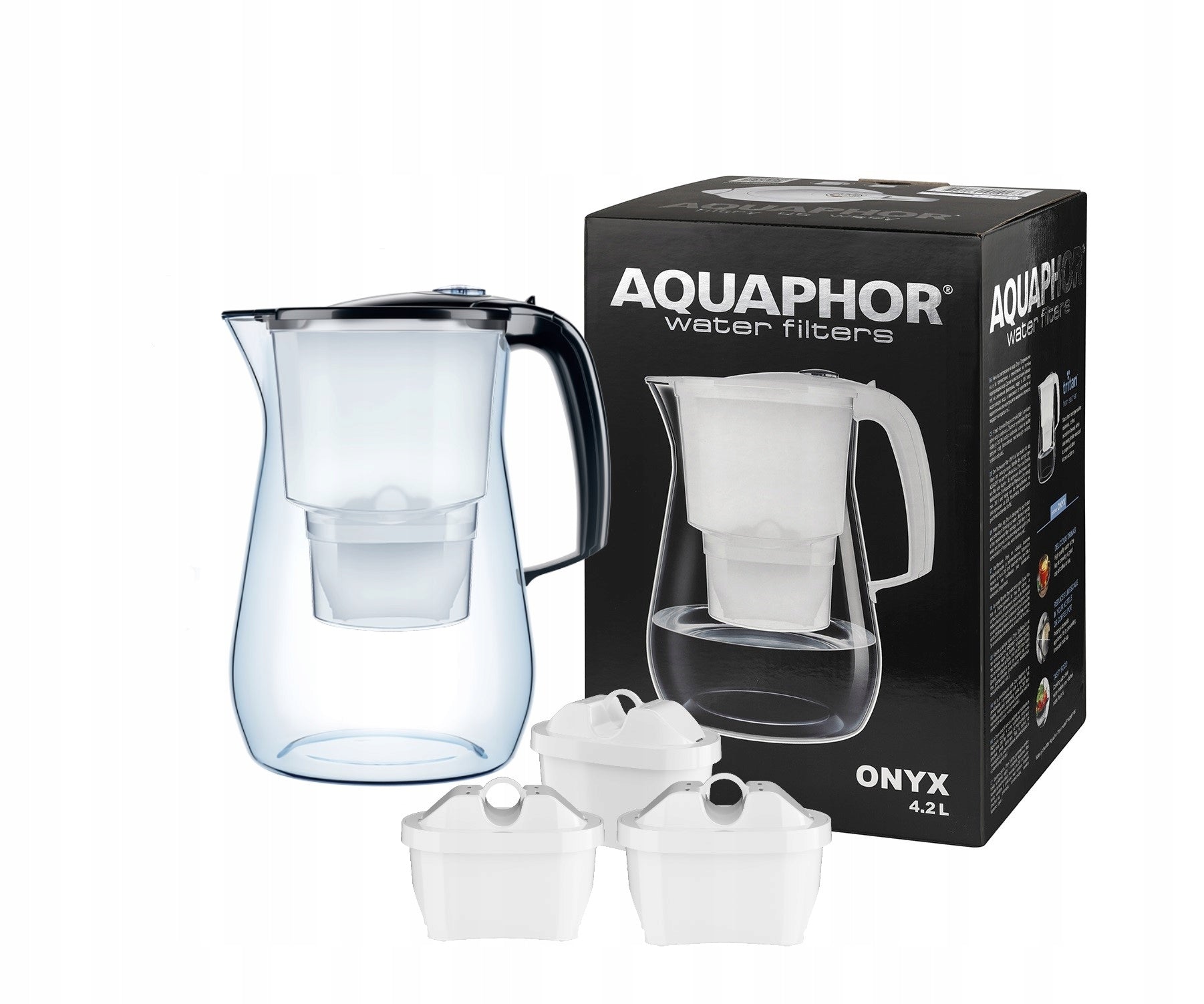 FILTER JUG AQUAPHOR ONYX 4.2L BLACK + Freebie 3 MAXFOR+ MG CARTRIDGES