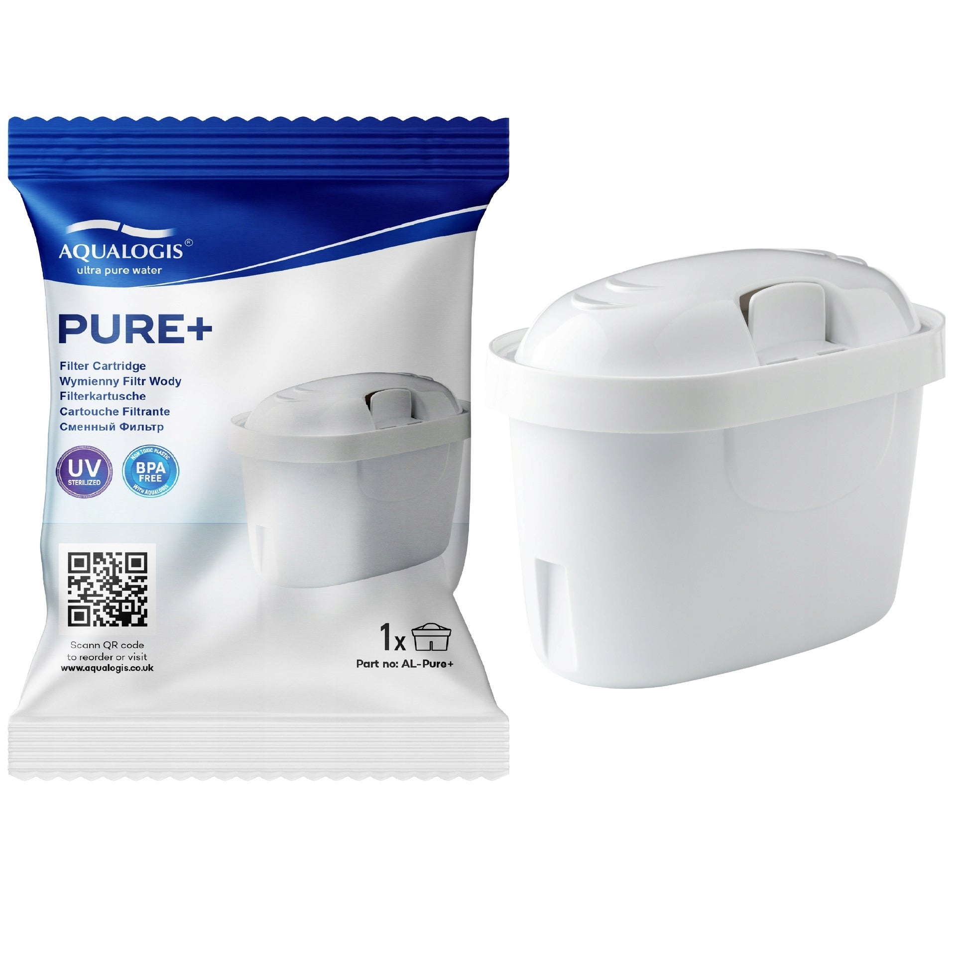 FILTER JUG GLASS WATER FILTERS Etude AQUALOGIS + 3 Pure+ cartridges Manufacturer code ETPLB3