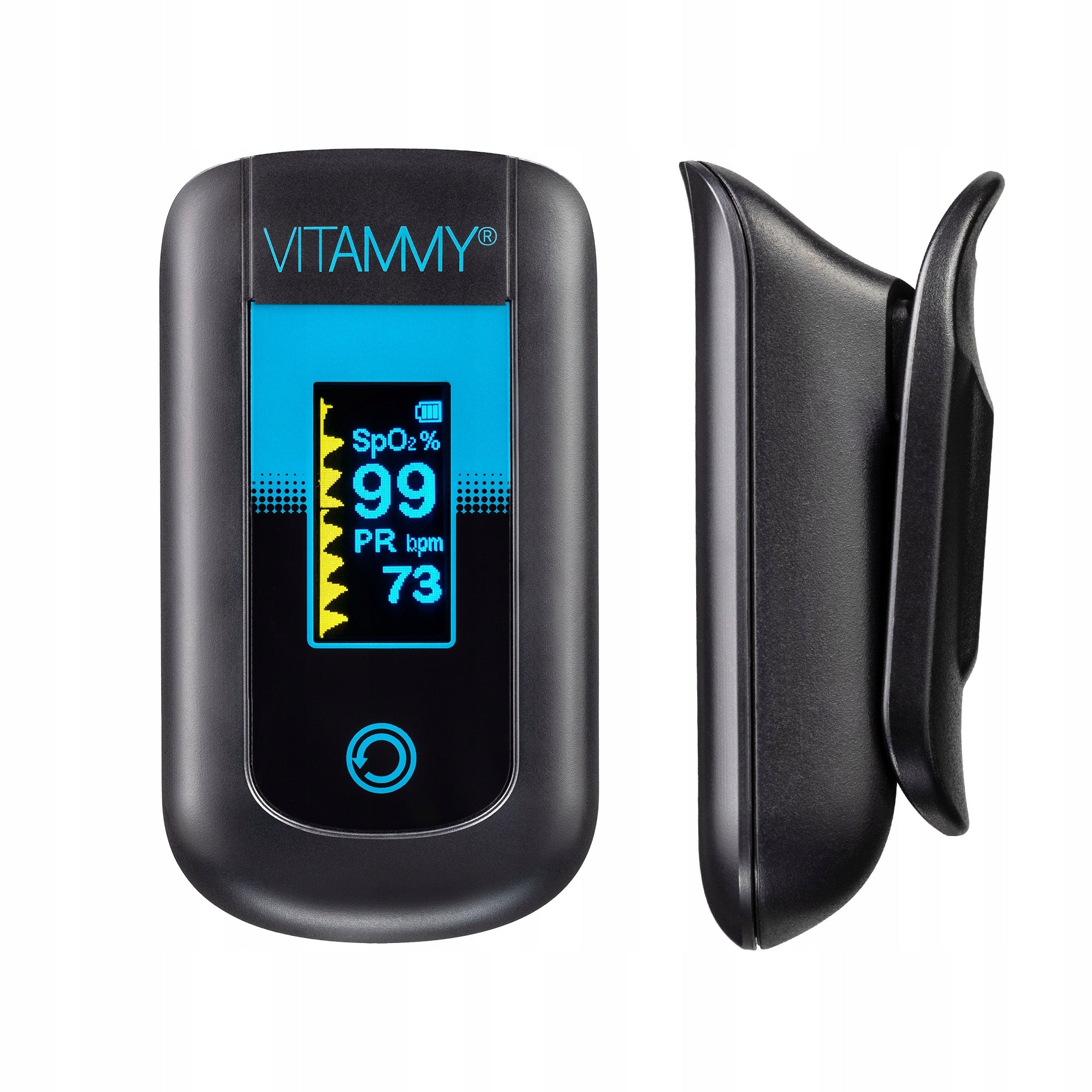 FINGER PULSE OXIMETER OLED MEDICAL MOVEMENT TOLERANCE VITAMMY ESATURINO Packaging status original
