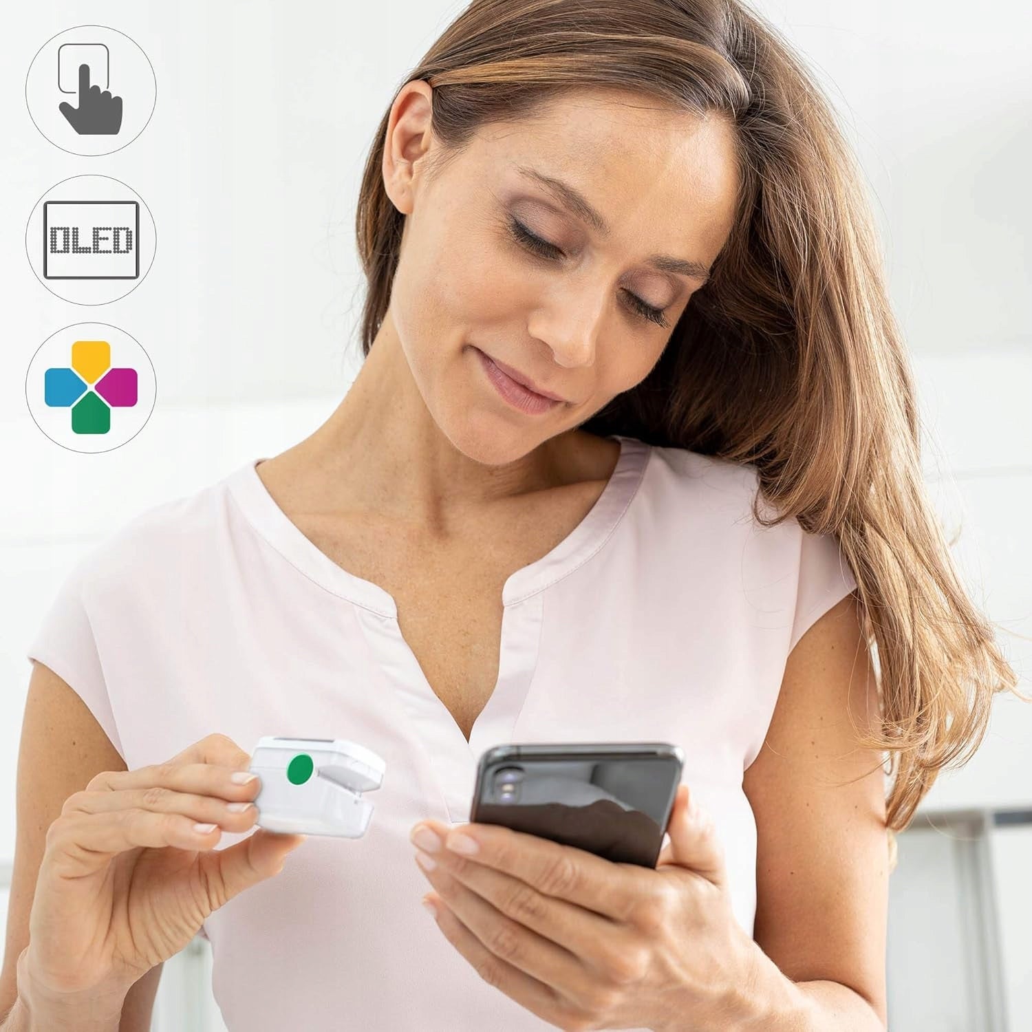 FINGER PULSE OXIMETER WITH BLUETOOTH AND OLED DISPLAY FOR SPO2 MEASUREMENT Manufacturer code 3606236025472