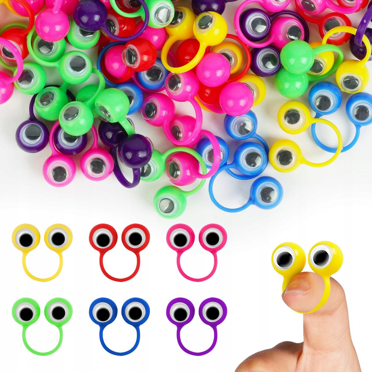 FINGER PUPPETS WITH MOVING EYES 50 PIECES MIXED COLORS FOR CHILDREN