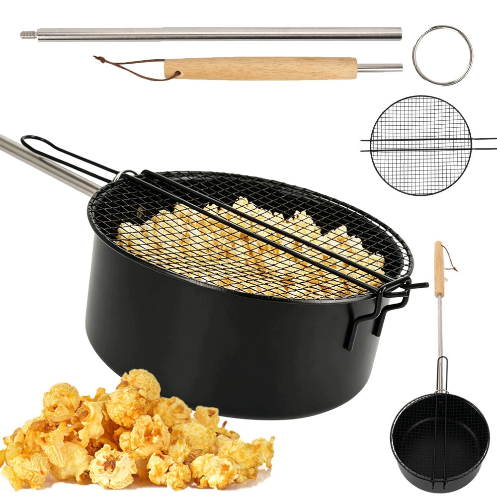 FIRE PIT POPCORN POT WITH WOODEN HANDLE 50CM CAMPING