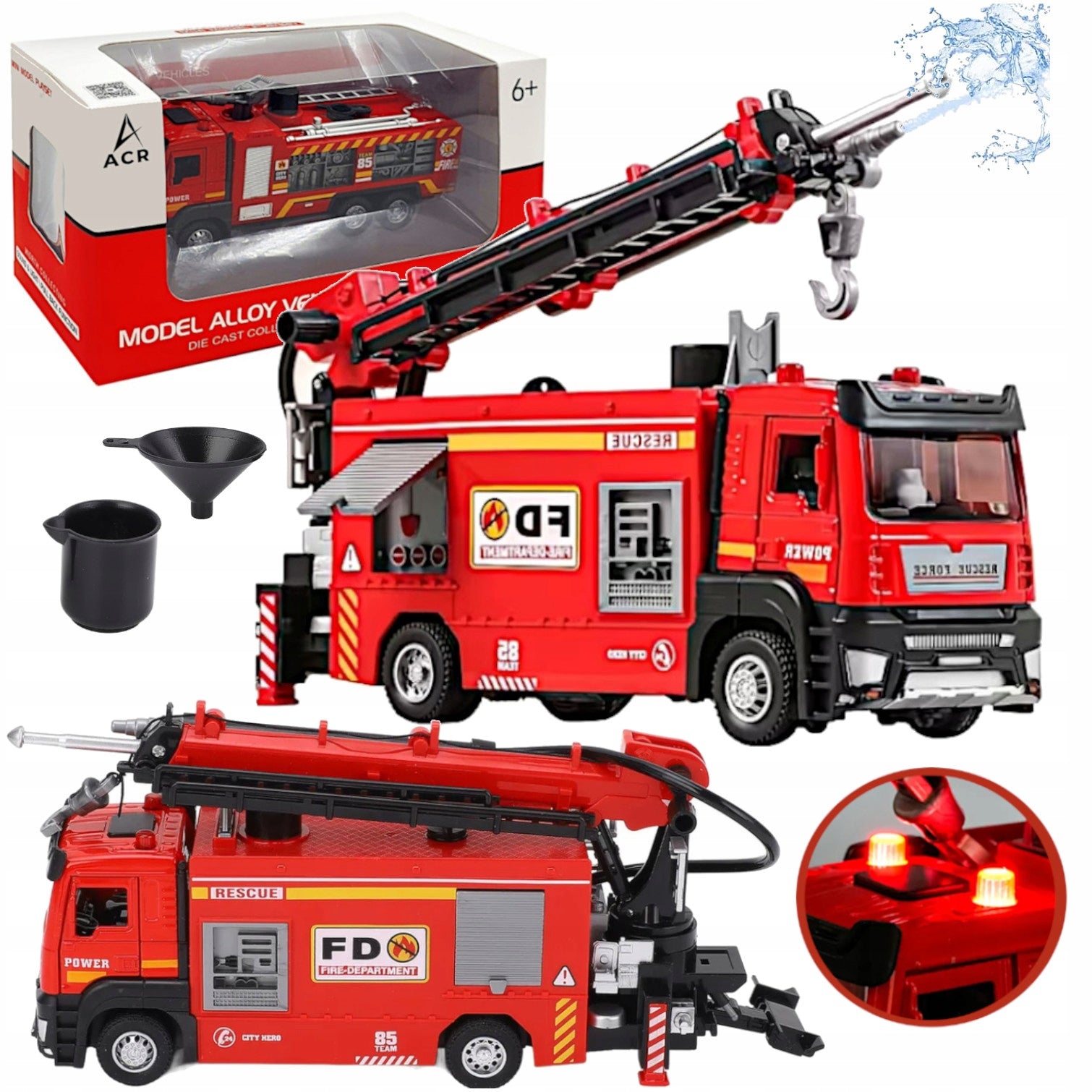 FIRE TRUCK CAR FIRE BRIGADE WATER WITH ASSAULT METAL TUG CAR