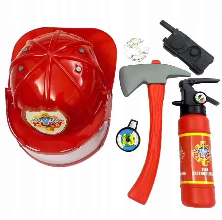 FIREFIGHTING SET SMALL FIREFIGHTER HELMET AXE FIRE EXTINGUISHER BADGE FIREFIGHTER COSTUME