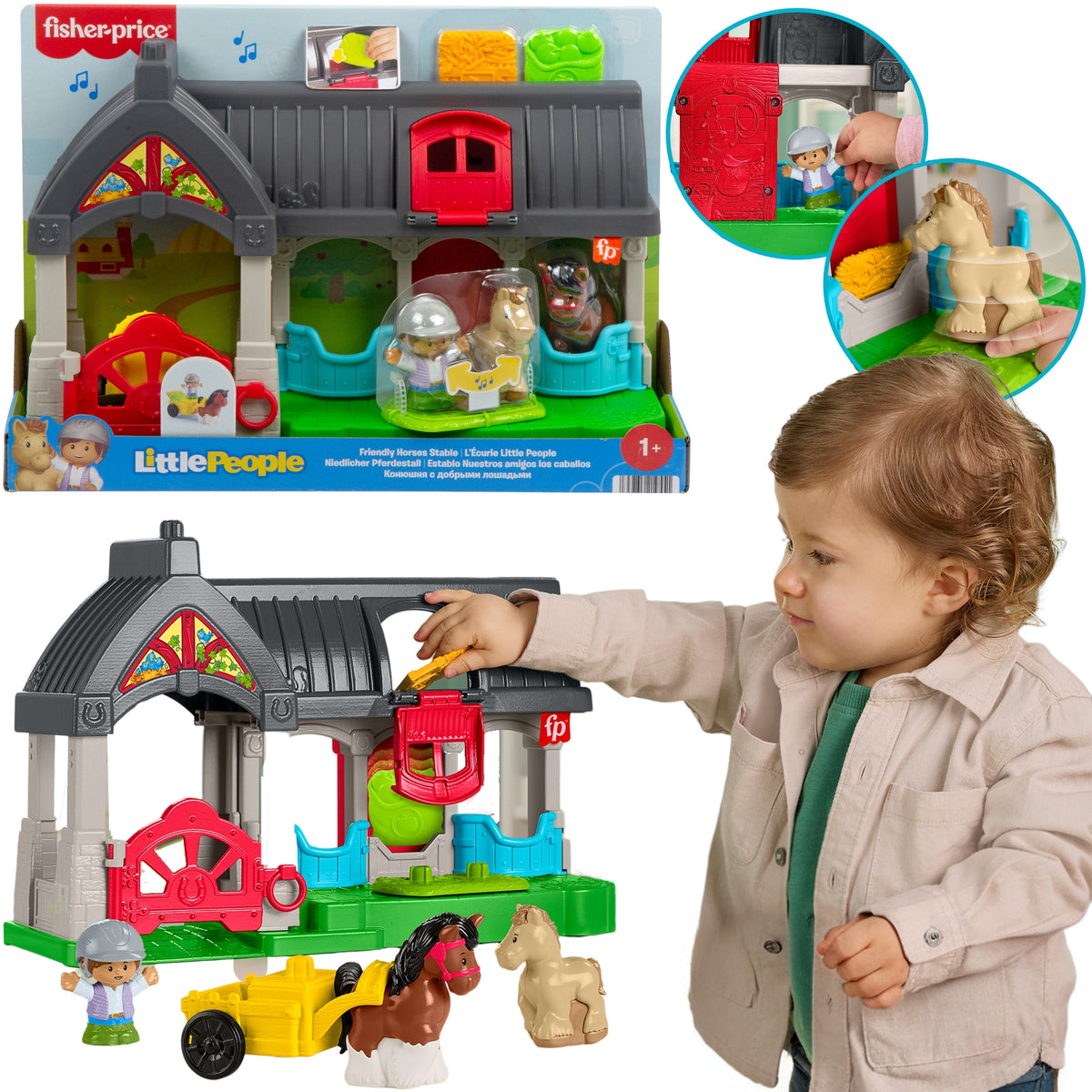 FISHER PRICE LITTLE PEOPLE STABLE FARM HOUSE WITH HORSES + FIGURINES SOUND