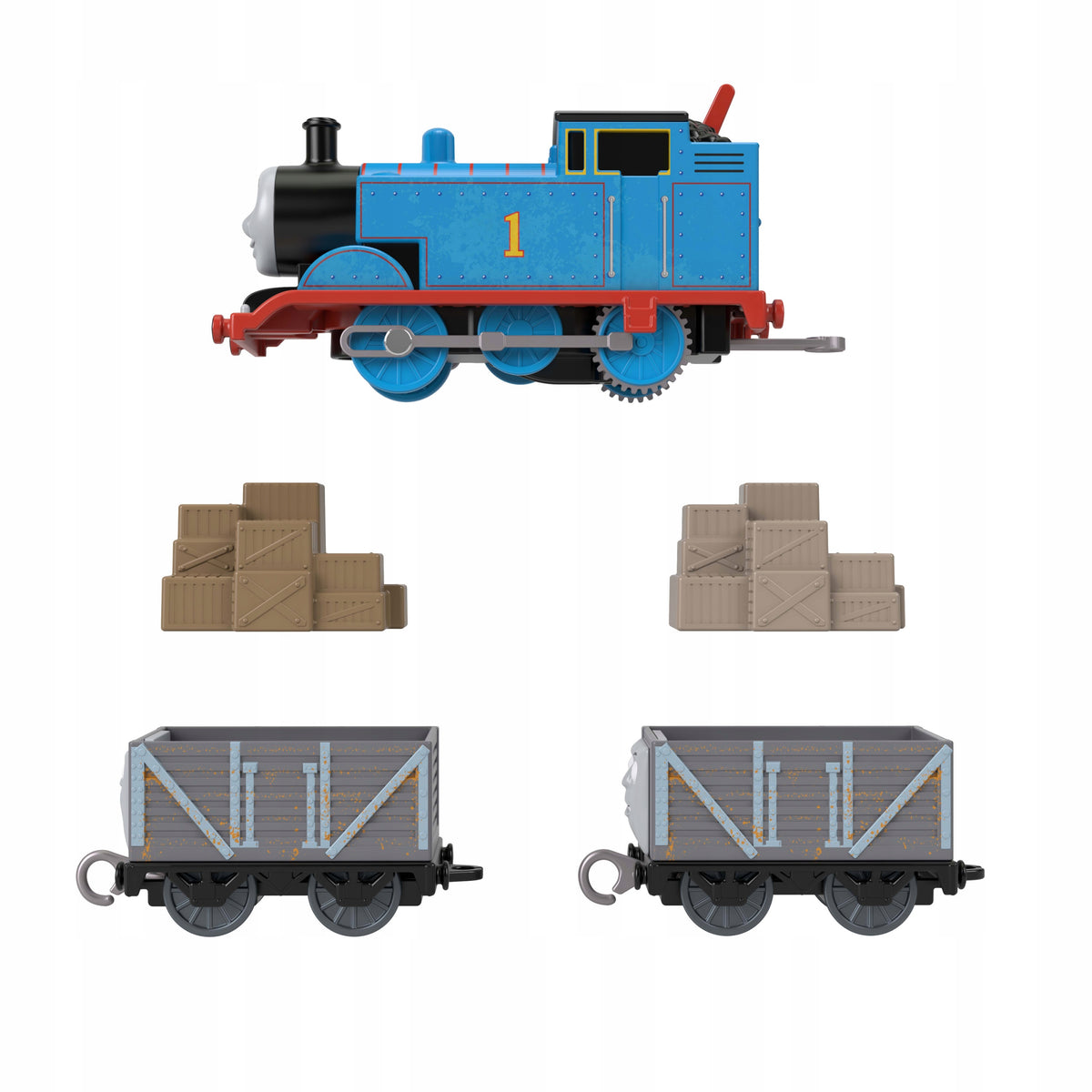 FISHER PRICE TOMEK AND FRIENDS LOCOMOTIVE TOMEK with drive, 2 wagons JDF23 Packaging status original