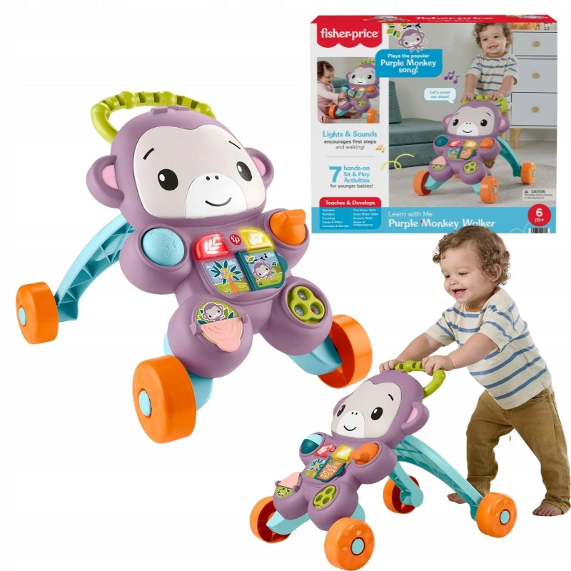FISHER PRICE WALKER PUSHER INTERACTIVE PURPLE MONKEY FOR CHILDREN 6M+