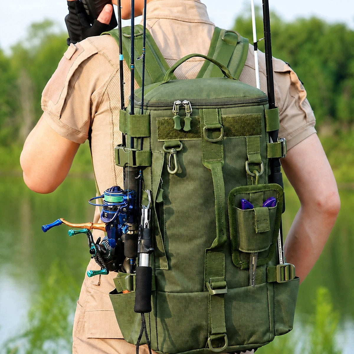 FISHING BACKPACK OLIVE MILITARY GREEN SURVIVAL FOR CAMP UNIVERSAL Manufacturer code 4894997960982