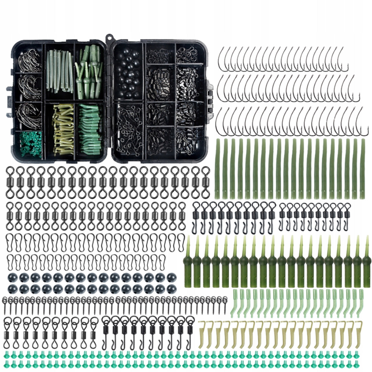 FISHING ESSENTIALS 420PCS SET FOR RIGS AKCESORIA SWIVELS HOOKS Packaging status original