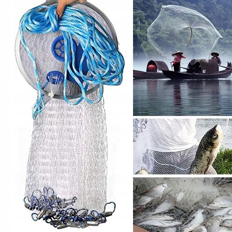 FISHING NETS PROFESSIONAL FISH TRAP FOR THROWING WITH ALUMINUM FRISBEE 2.4M