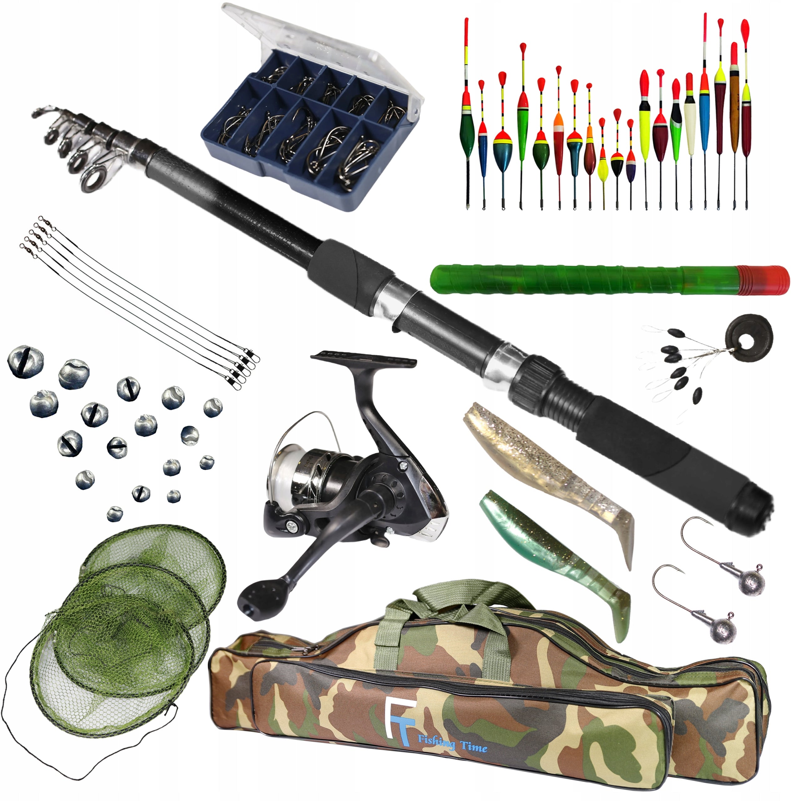 FISHING SET 1x Fishing rod 2,4m, 1x Reel, 20 floats - ZEST-W-17