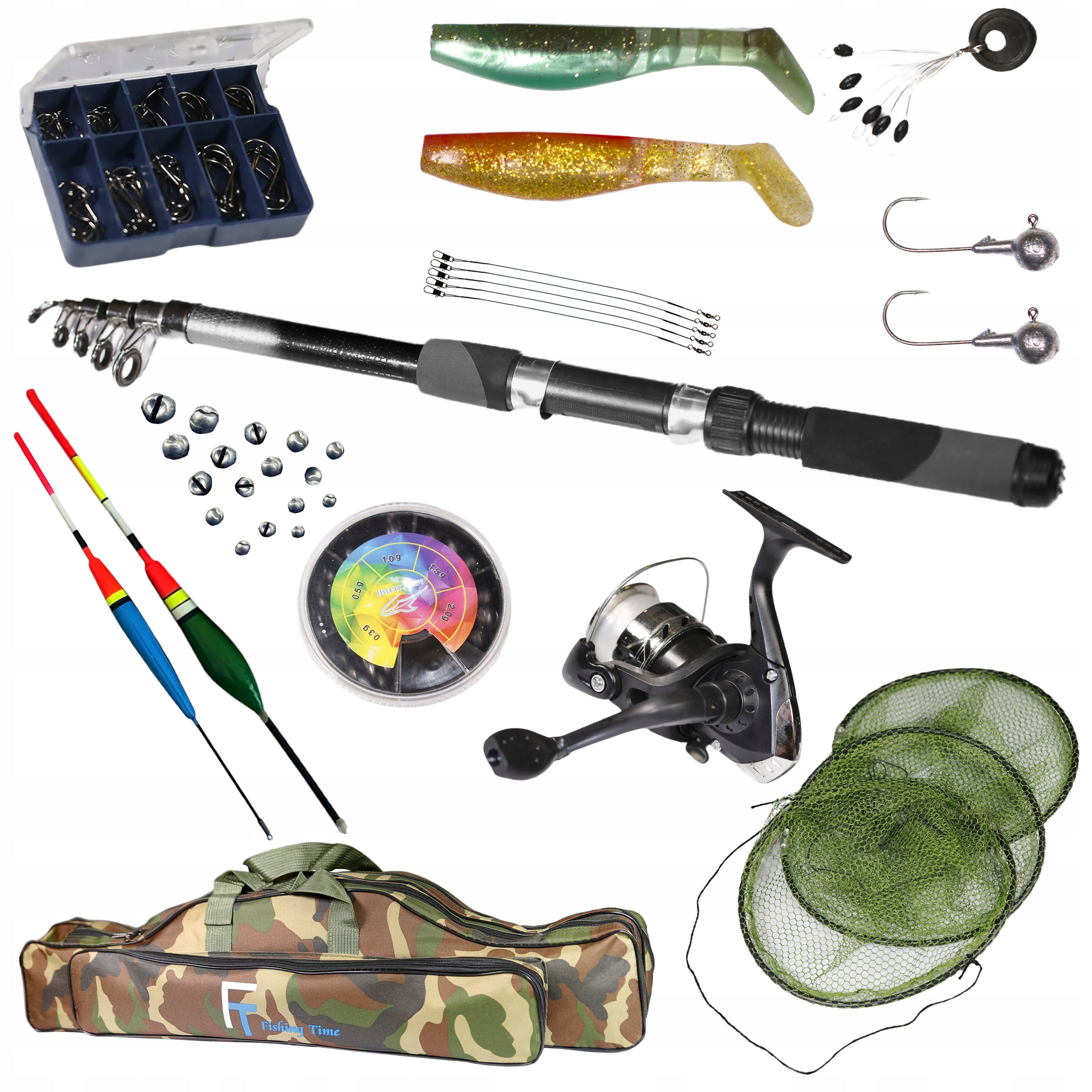FISHING SET 1x Fishing rod 2,4m, 1x Reel, floats - ZEST-W-22